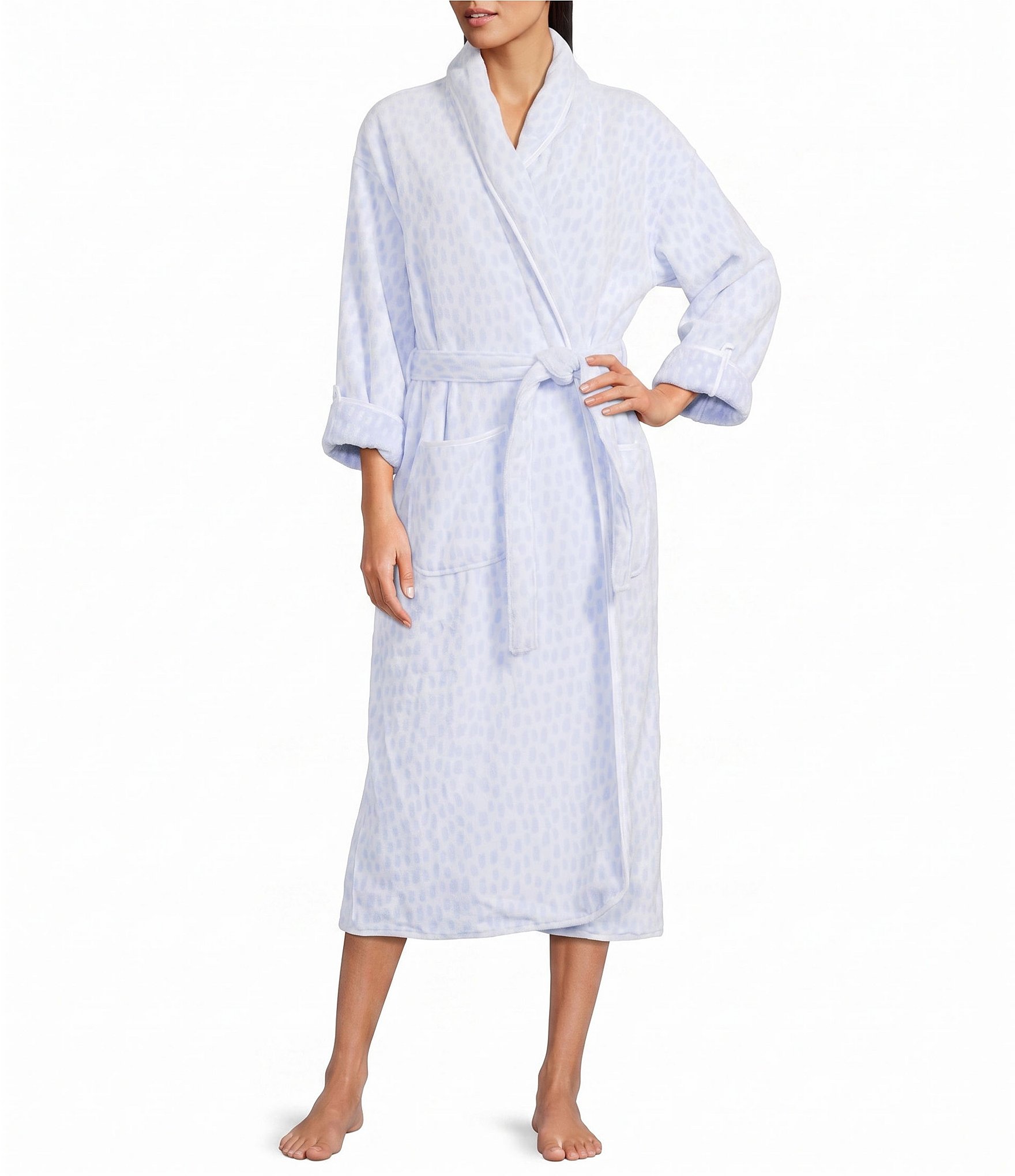 Weezie Rain Drop Long Organic Cotton Plush Terry Robe