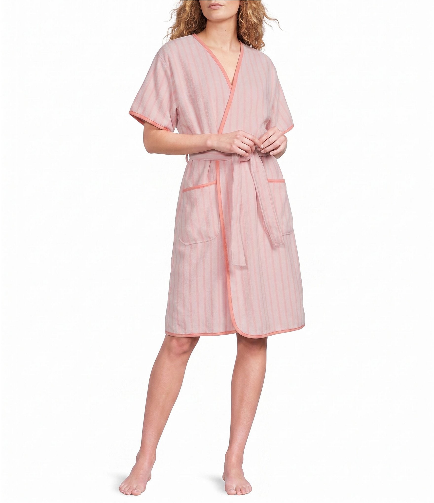Weezie Striped Short Organic Cotton Plush Terry Robe