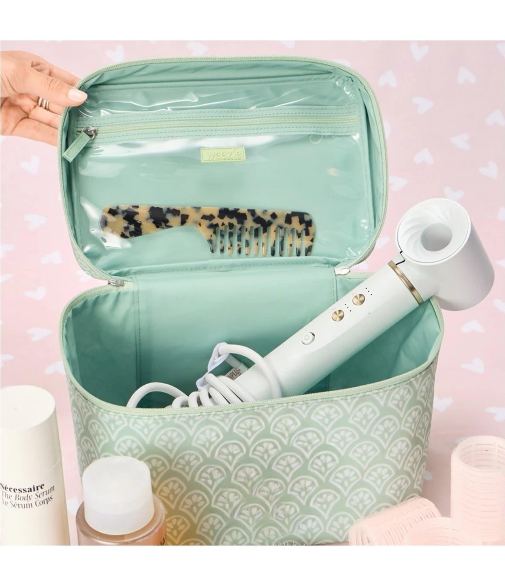 Weezie Matcha Block Print Patterned Vanity Case