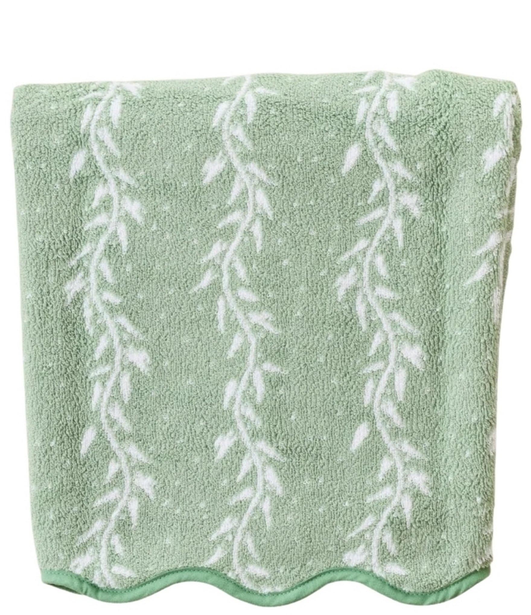 Weezie Willow Leaves Patterned Scallop Organic Cotton Bath Towels