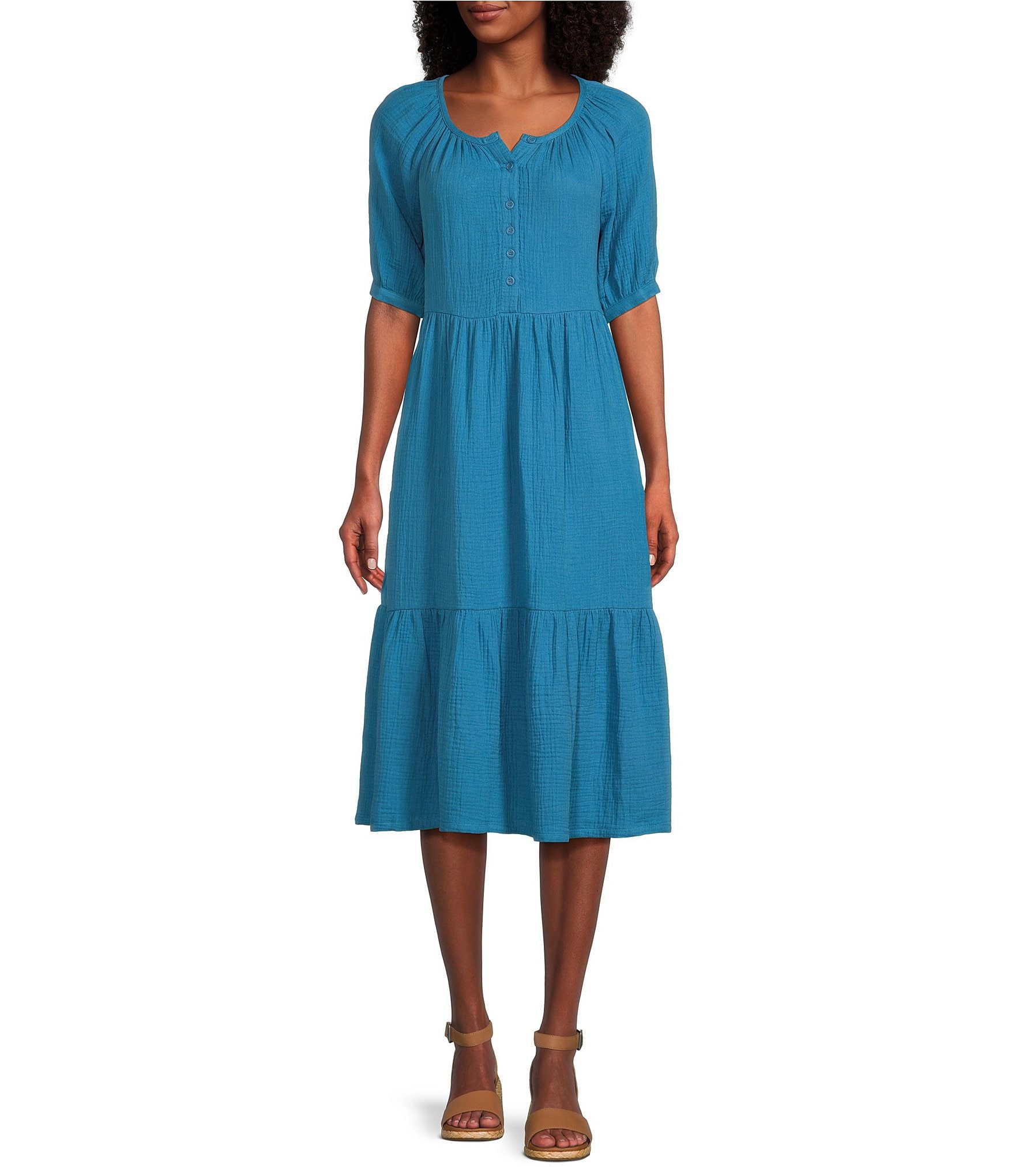Westbound Short Puffed Sleeve Button Front A-Line Dress | Dillard's