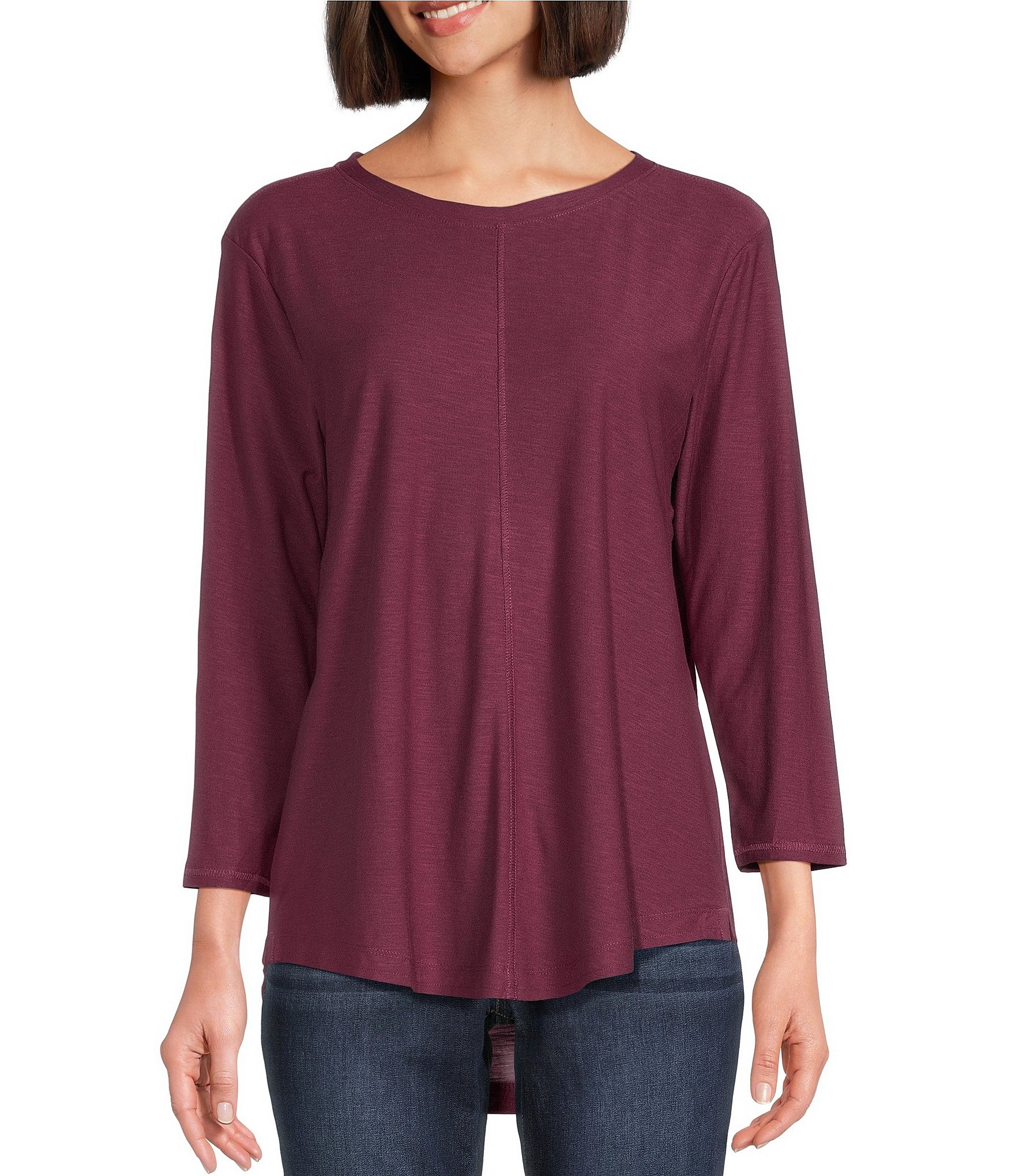 Westbound 3 4 Sleeve Knit Crew Neck Top 