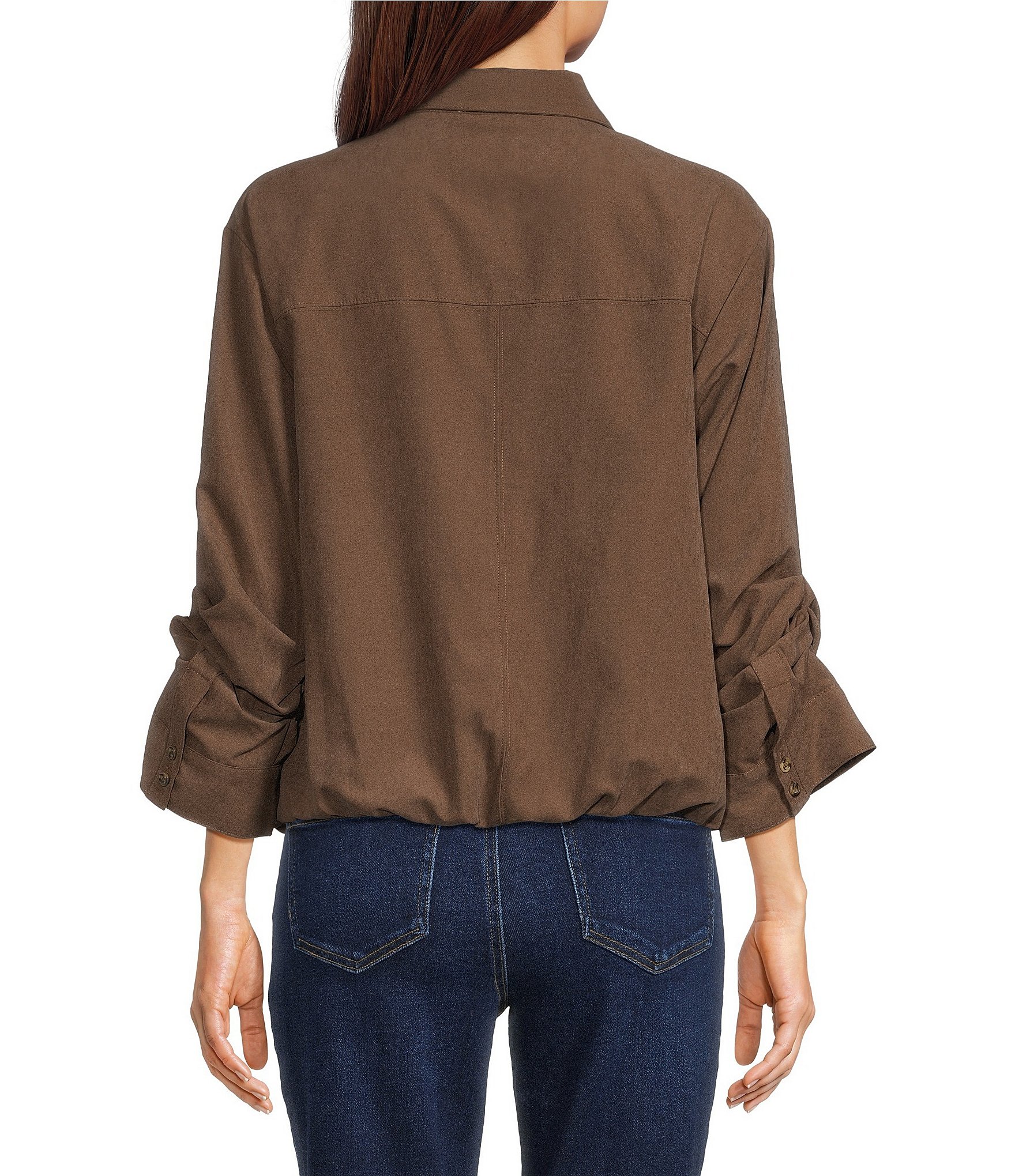Westbound 3/4 Sleeve Rolled Sleeve Button Front Top