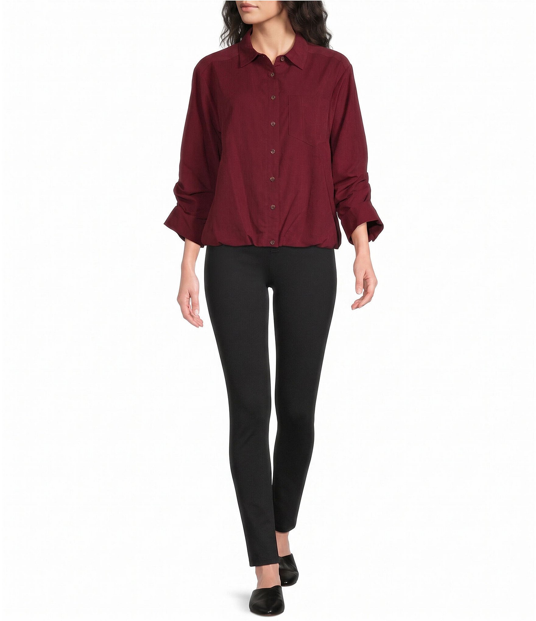 Westbound 3/4 Sleeve Rolled Sleeve Button Front Top