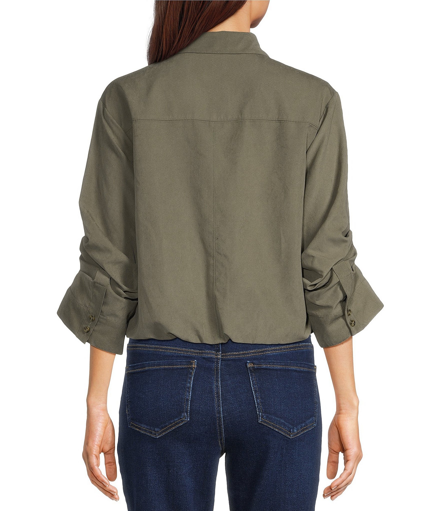 Westbound 3/4 Sleeve Rolled Sleeve Button Front Top
