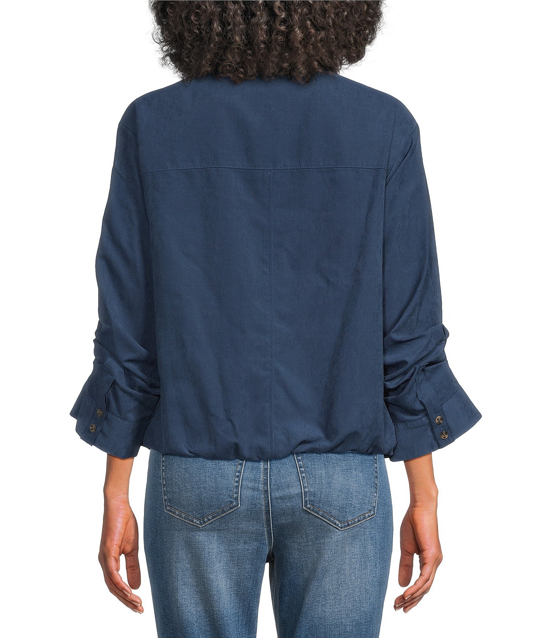 Westbound 3/4 Sleeve Rolled Sleeve Button Front Top