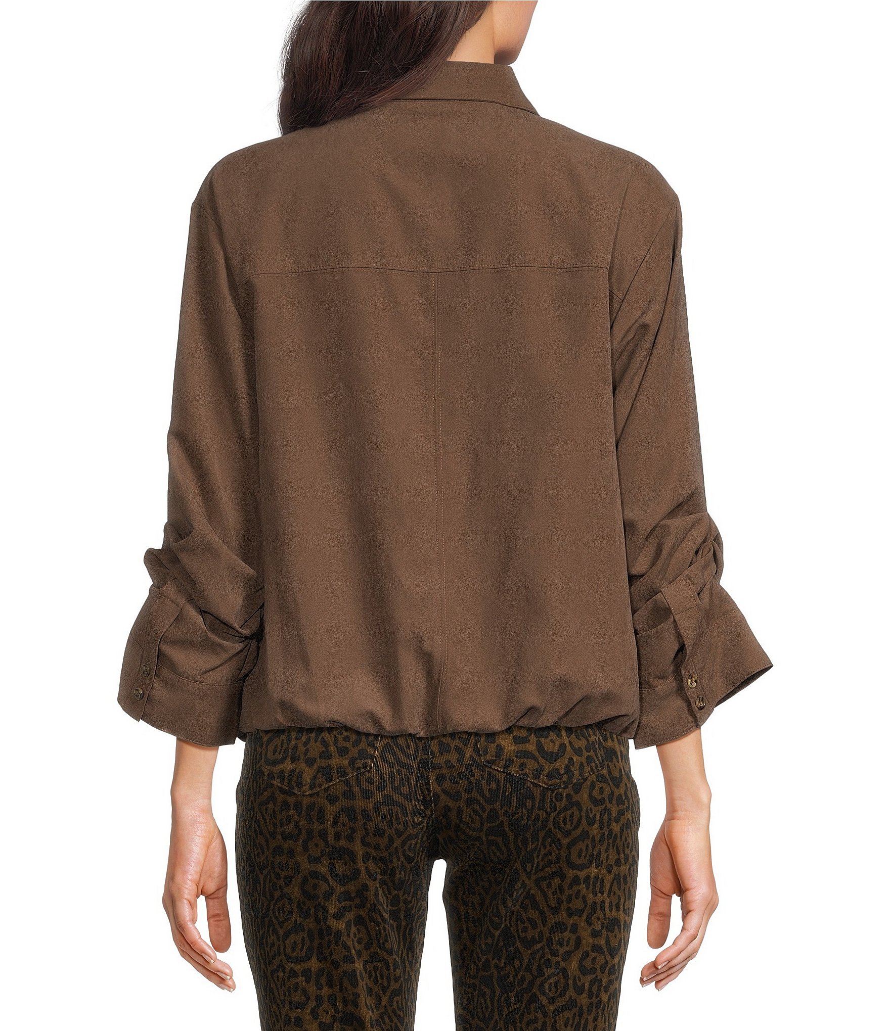 Westbound 3/4 Sleeve Rolled Sleeve Button Front Top