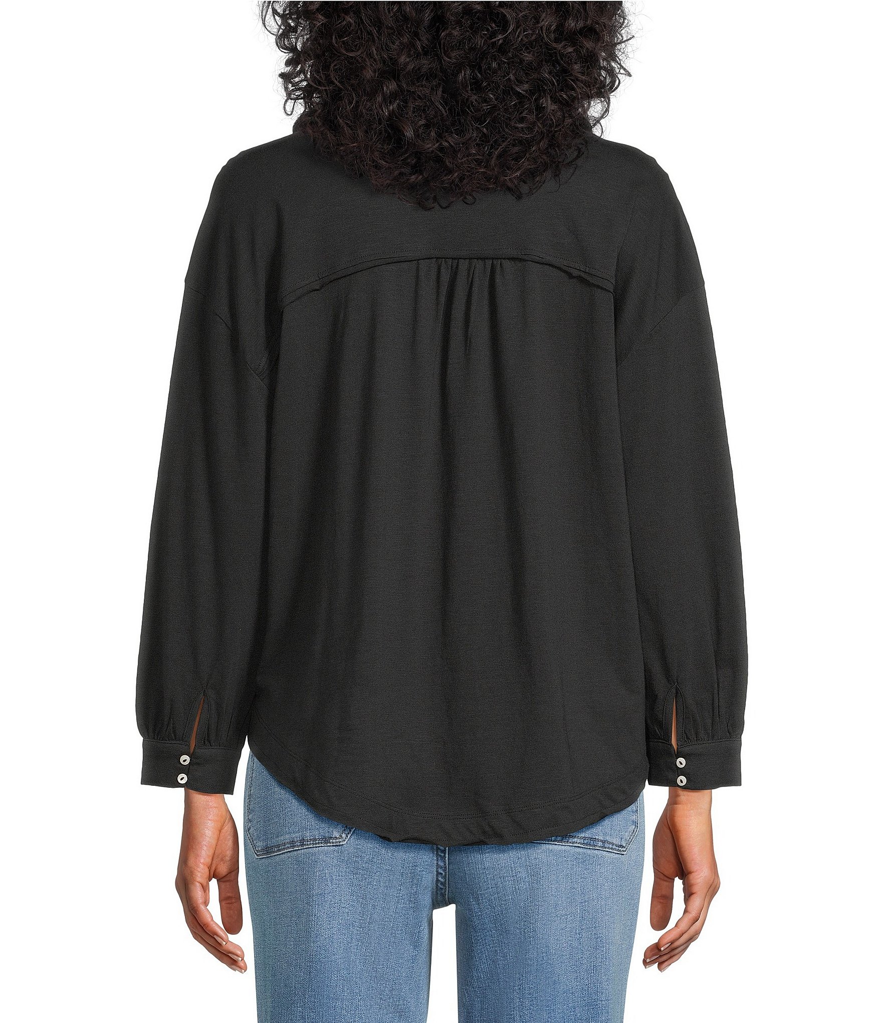 Westbound 3/4 Sleeve V Neck Collared Slub Knit Top