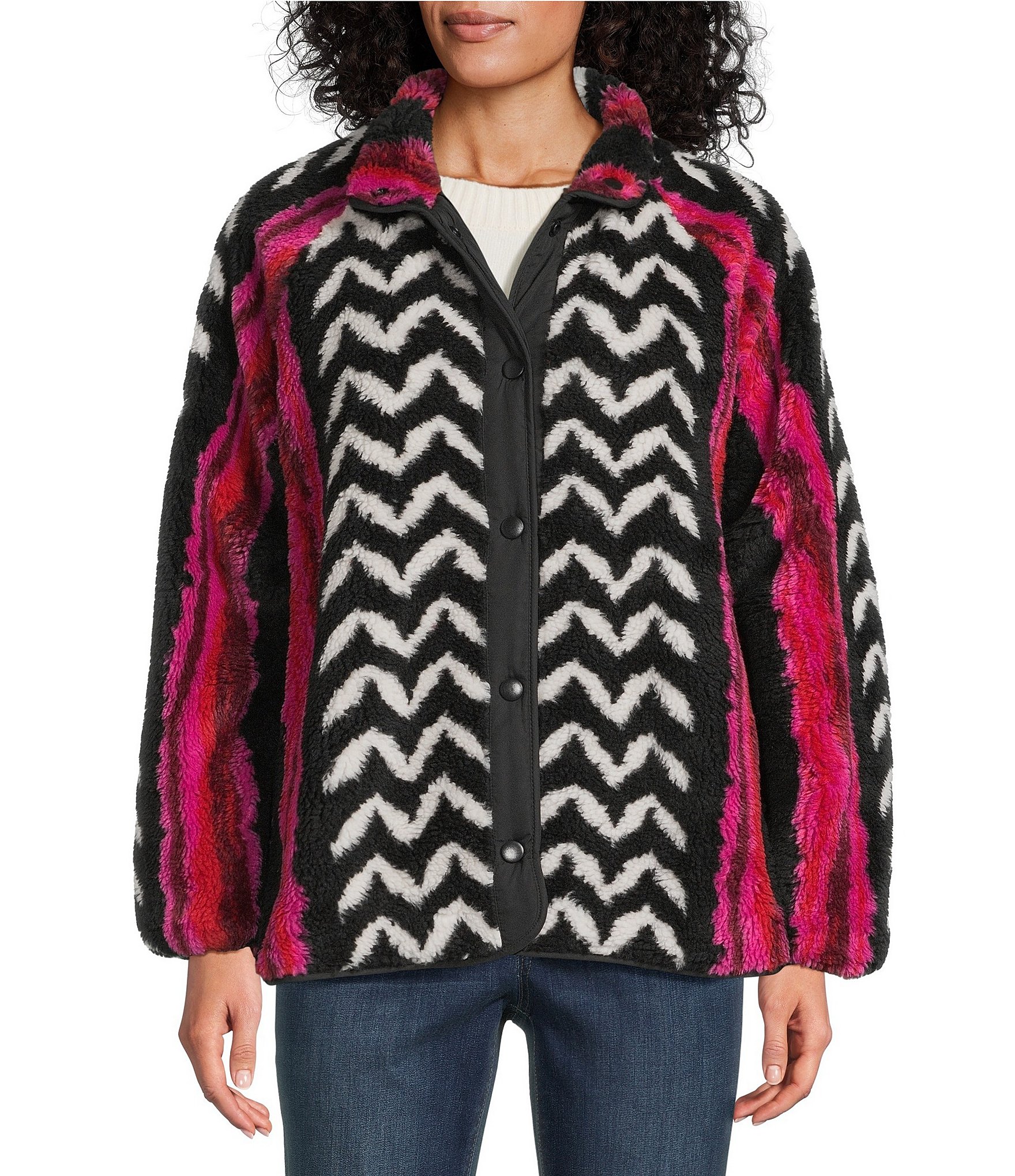 Westbound Abstract Print Long Sleeve Snap-Front Jacket