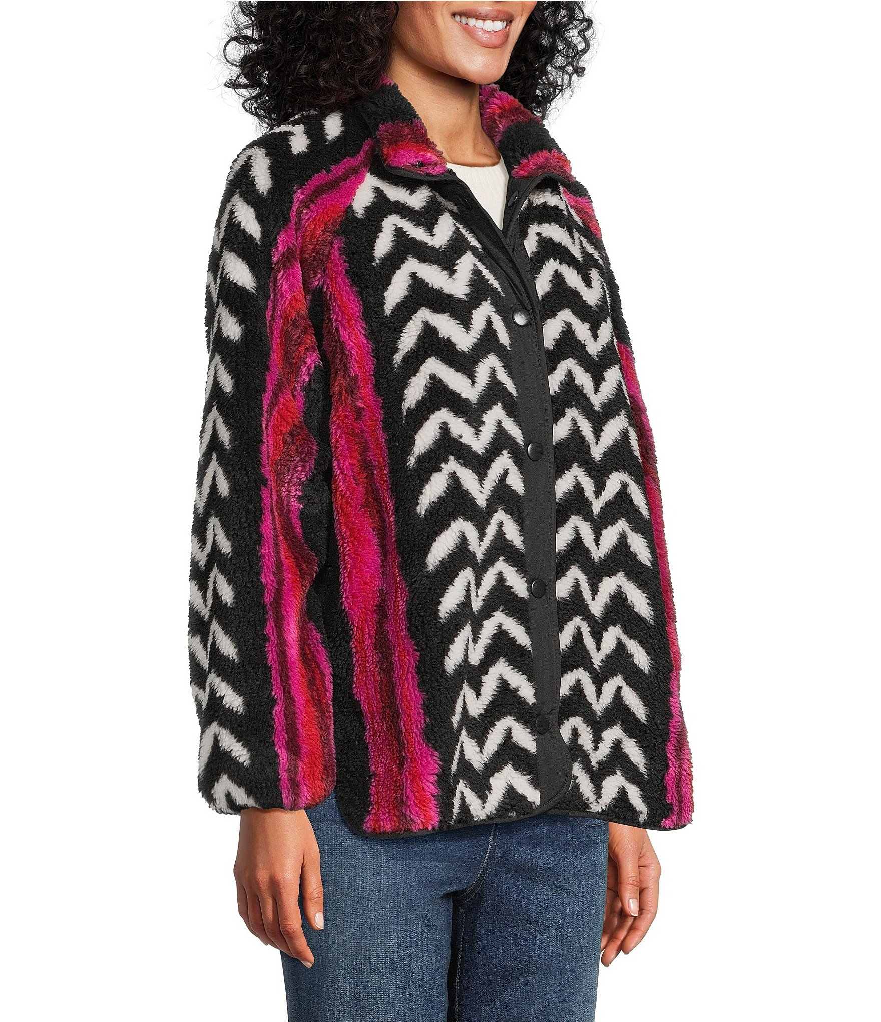Westbound Abstract Print Long Sleeve Snap-Front Jacket