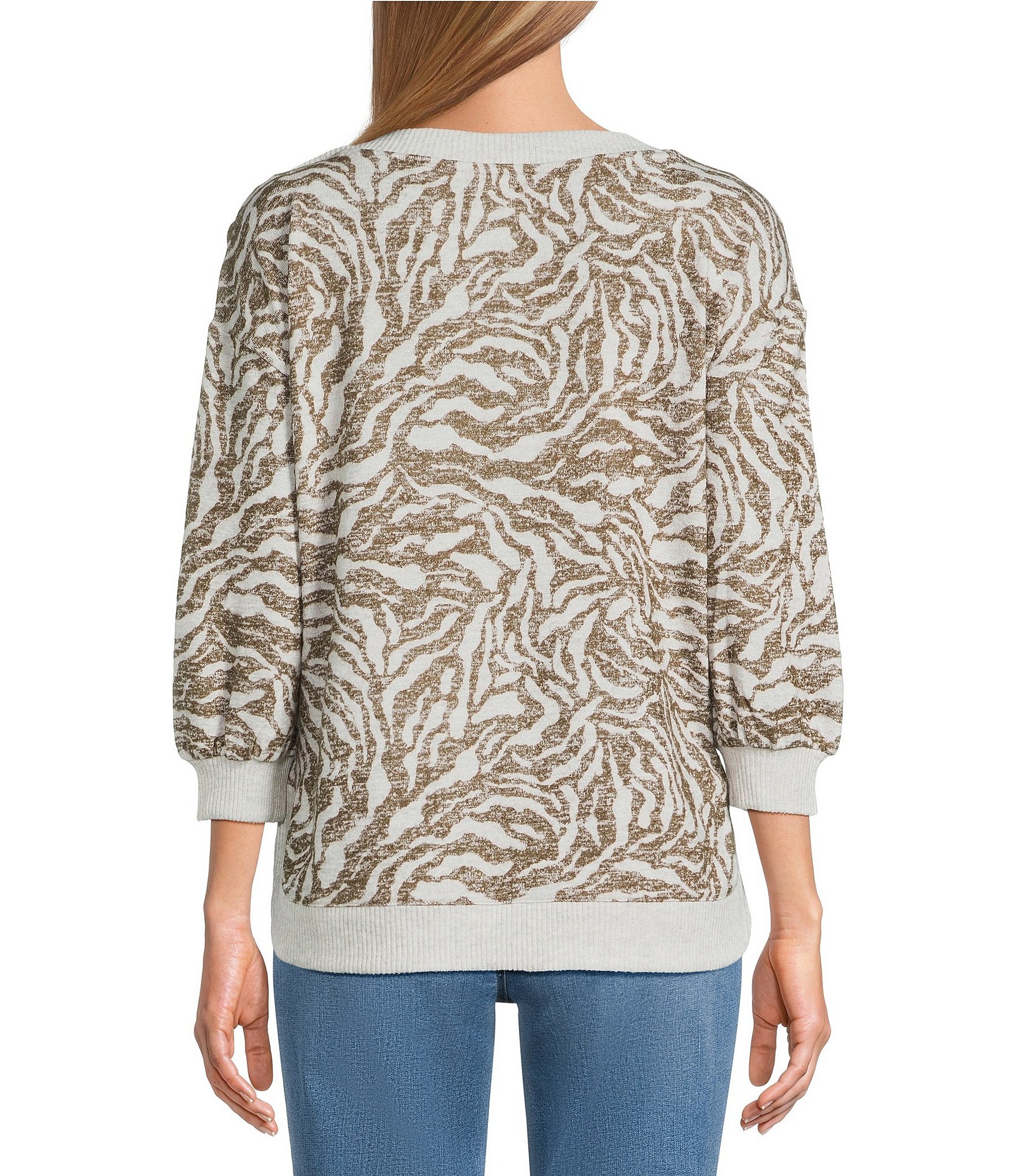 Westbound Animal Print Knit Long Sleeve Button Shoulder Pullover Top