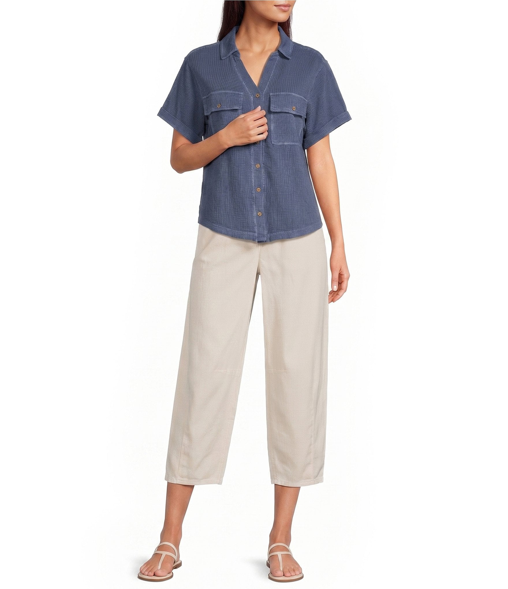 Westbound Button Down Rolled Sleeve Top