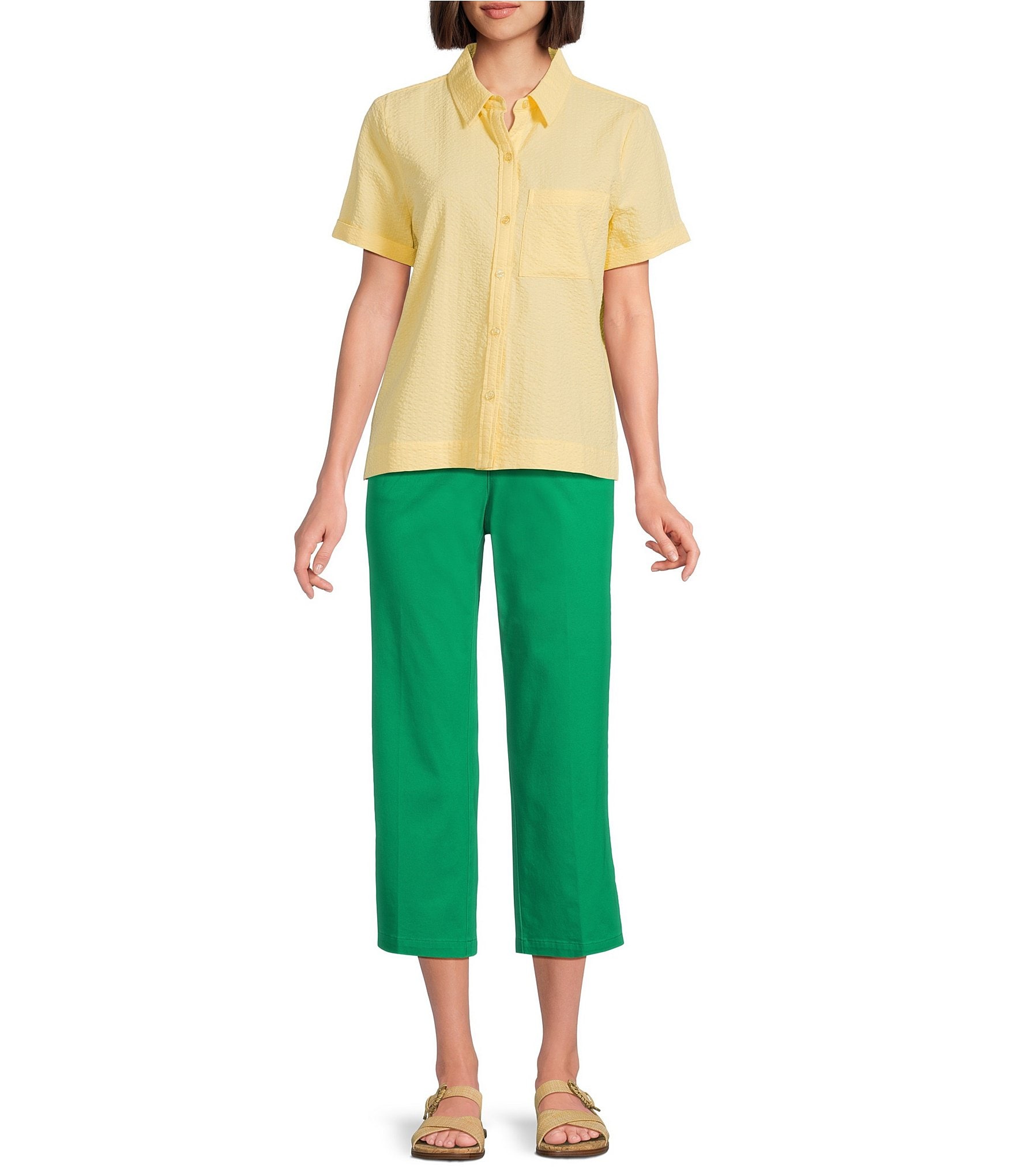 Westbound Perfect Outfit Picks Button Front Y-Neck Short Sleeve Camp Top