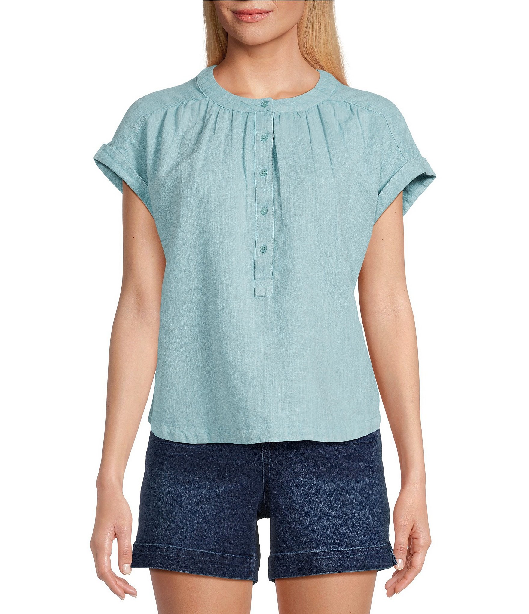 Westbound Cap Sleeve Henley Top