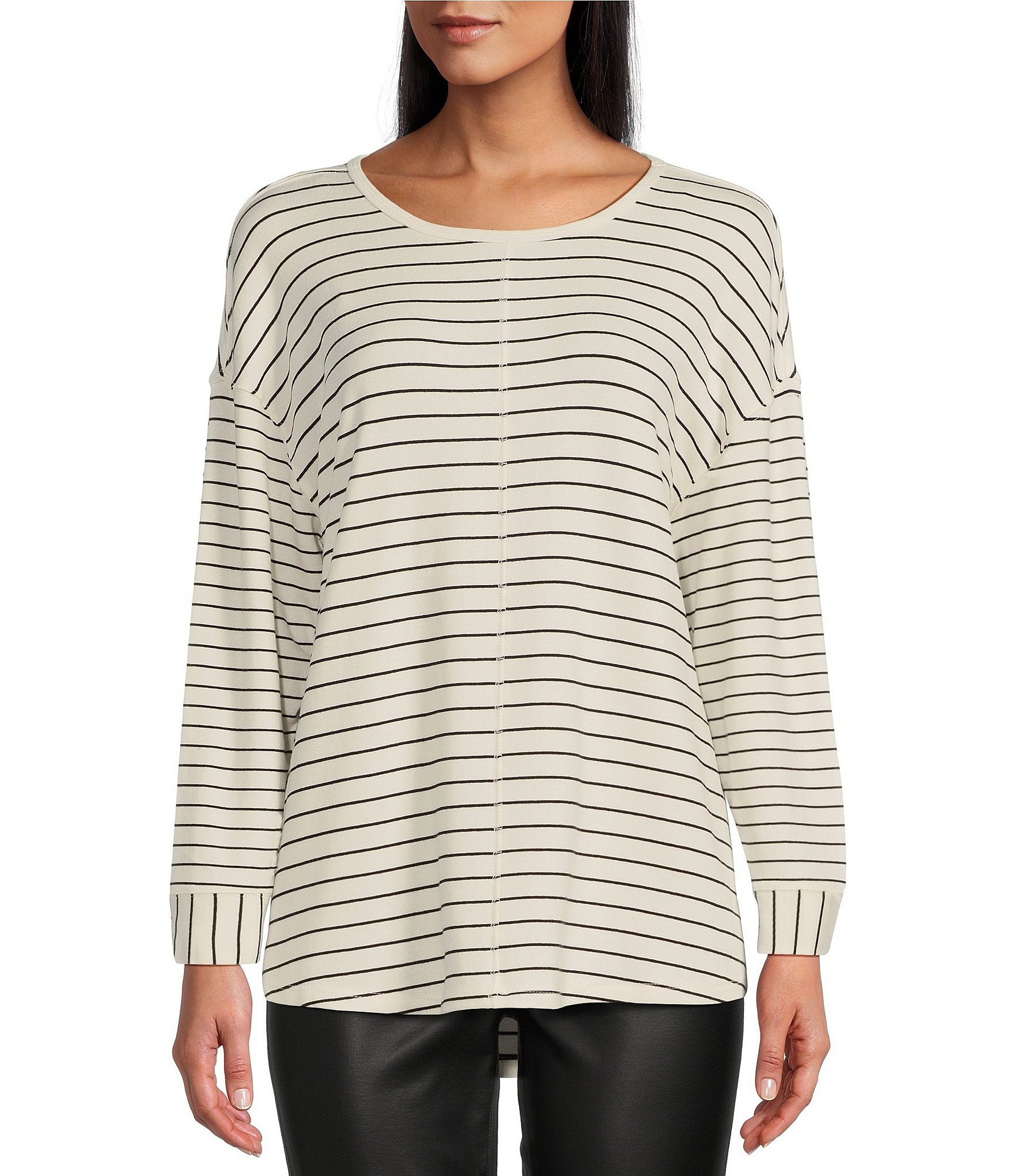 Westbound Classic Stripe Print Round Neck Long Sleeve Knit Tee Shirt ...