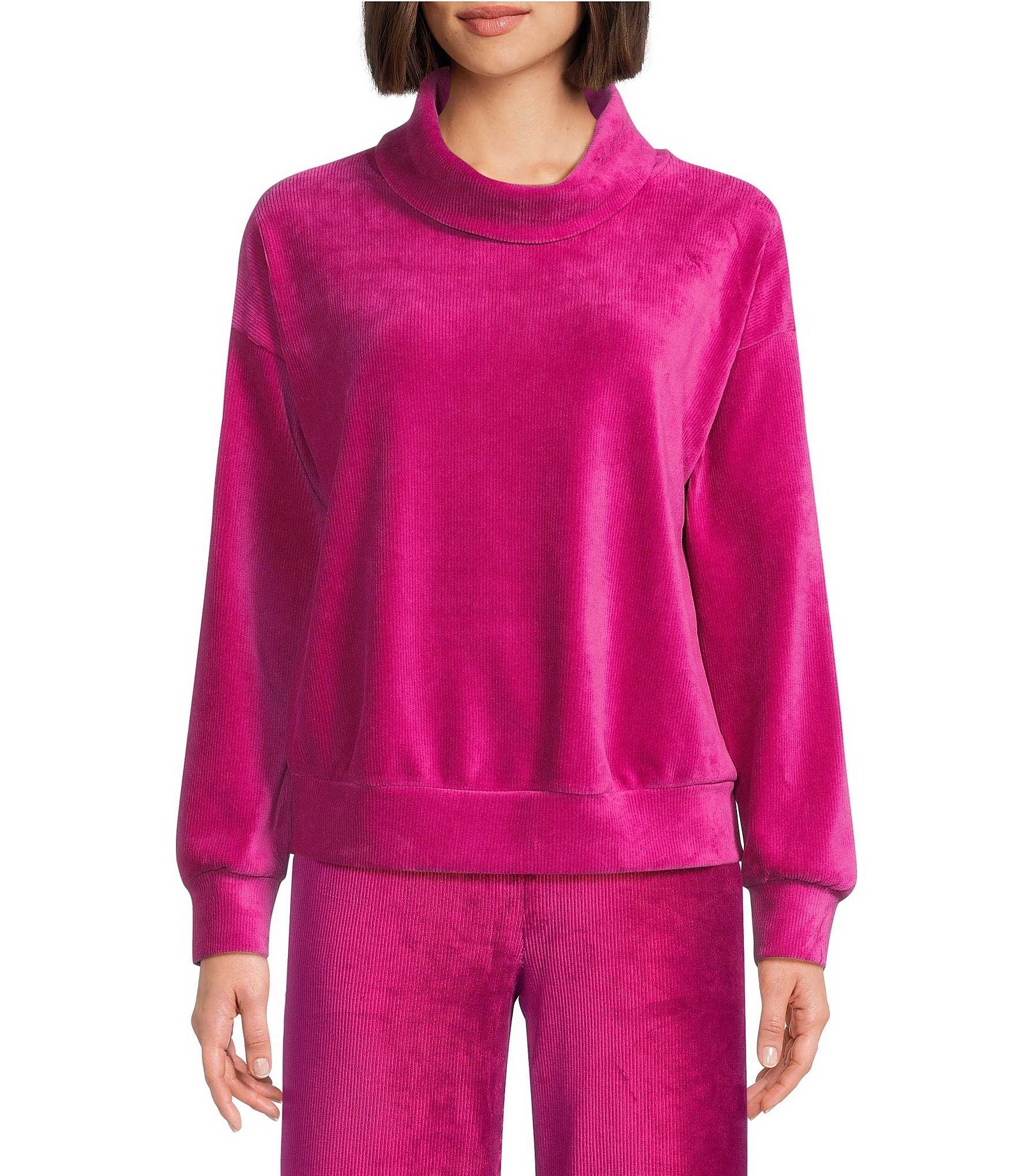 Westbound Coordinating Velour Rib Long Sleeve Funnel Neck Top