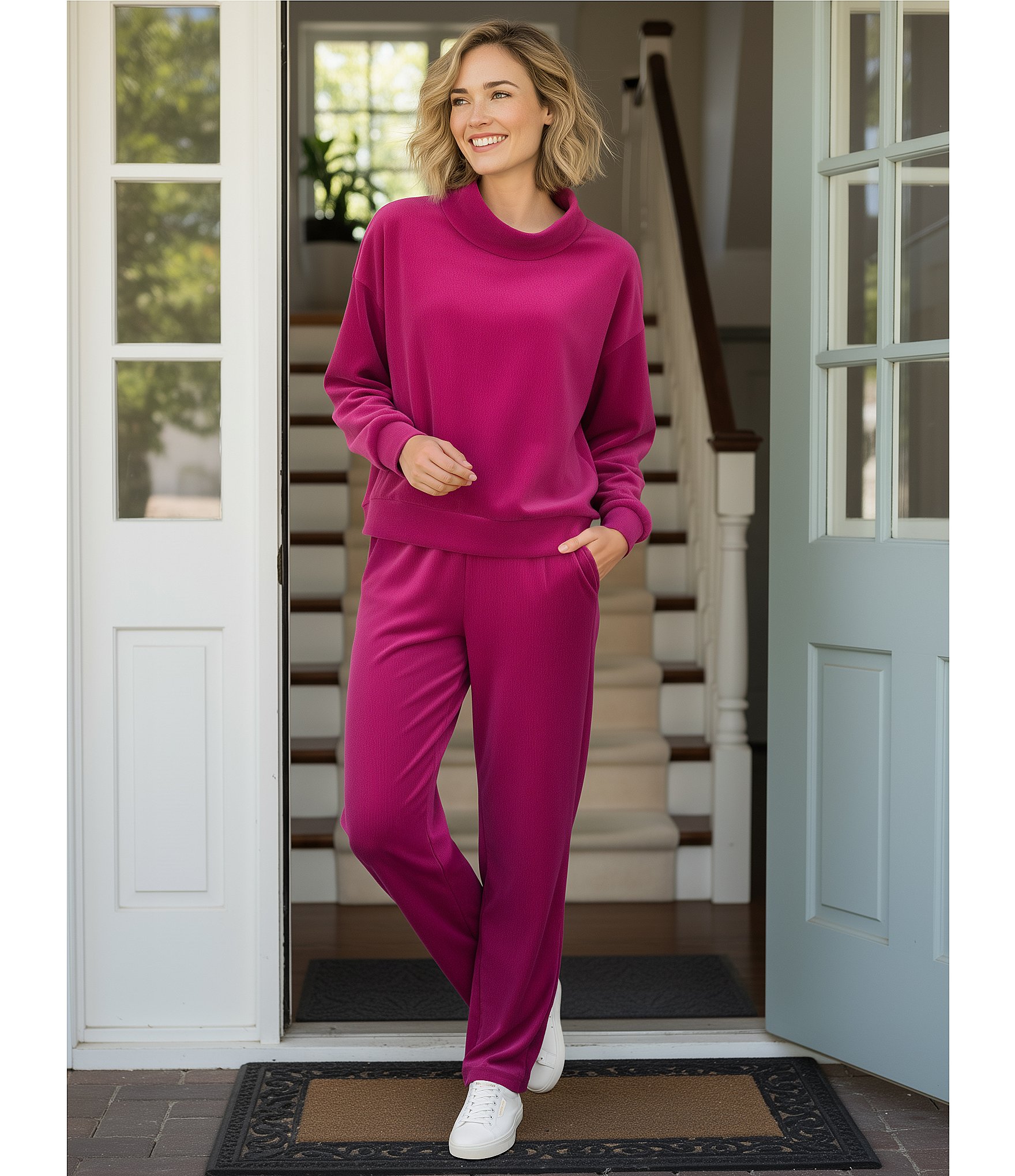 Westbound Coordinating Velour Rib Long Sleeve Funnel Neck Top