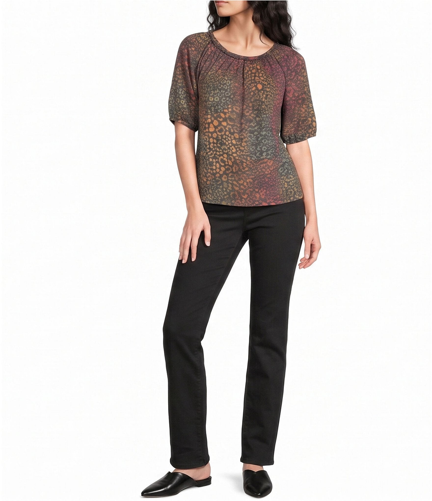 Westbound Leopard Print Elbow Sleeve Crew Neck Knit Top