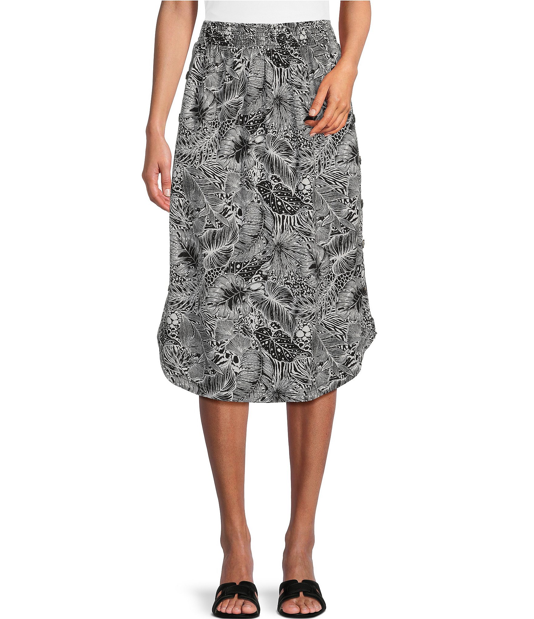 Westbound Floral Printed Pull on Elastic Waist Mid Rise Button Side Detail A line Skirt Dillard s