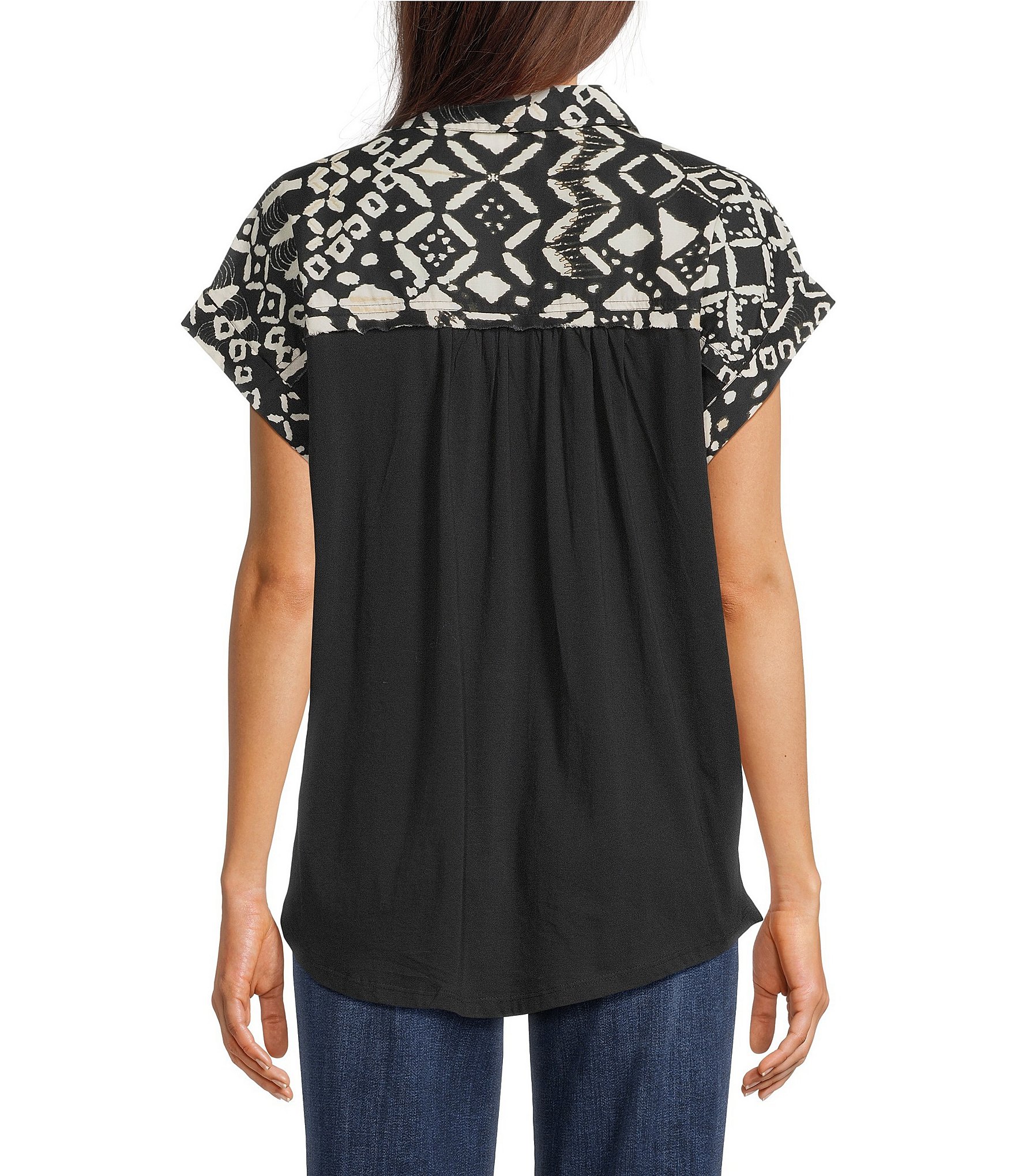 Westbound Ikat Stripe Print Button Front Tie Hem Top