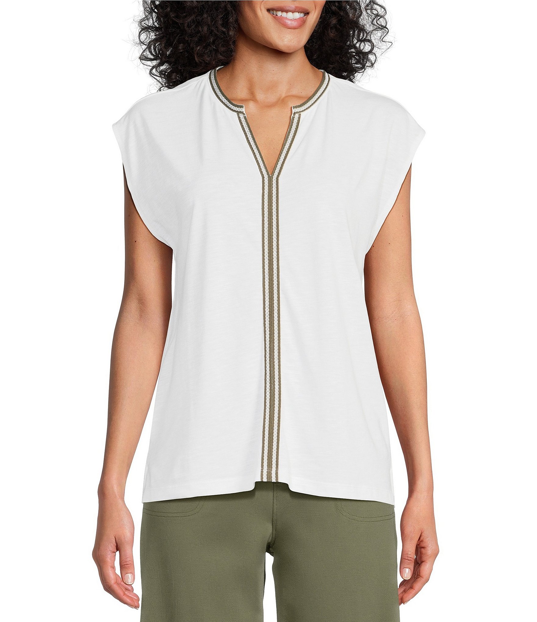 Haut Femme Chico's Taille 2 - Col V, Manches Capellet - Jaune En Coton - Occasion Très Bon état