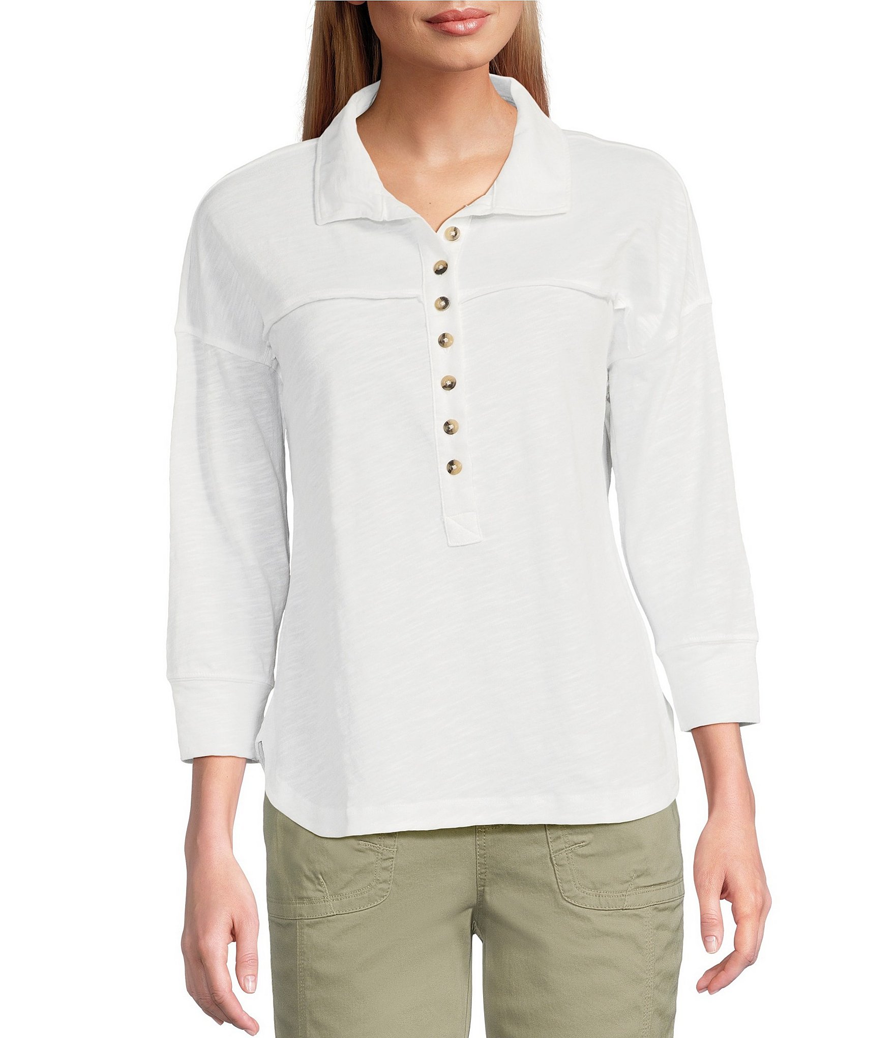 Westbound Knit Elbow Sleeve Henley Top