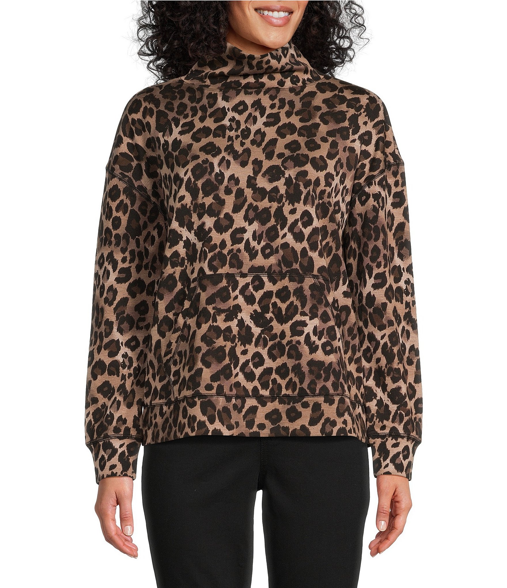 Westbound Knit Mock Neck Soft Jersey Touch Leopard Pullover | Dillard's