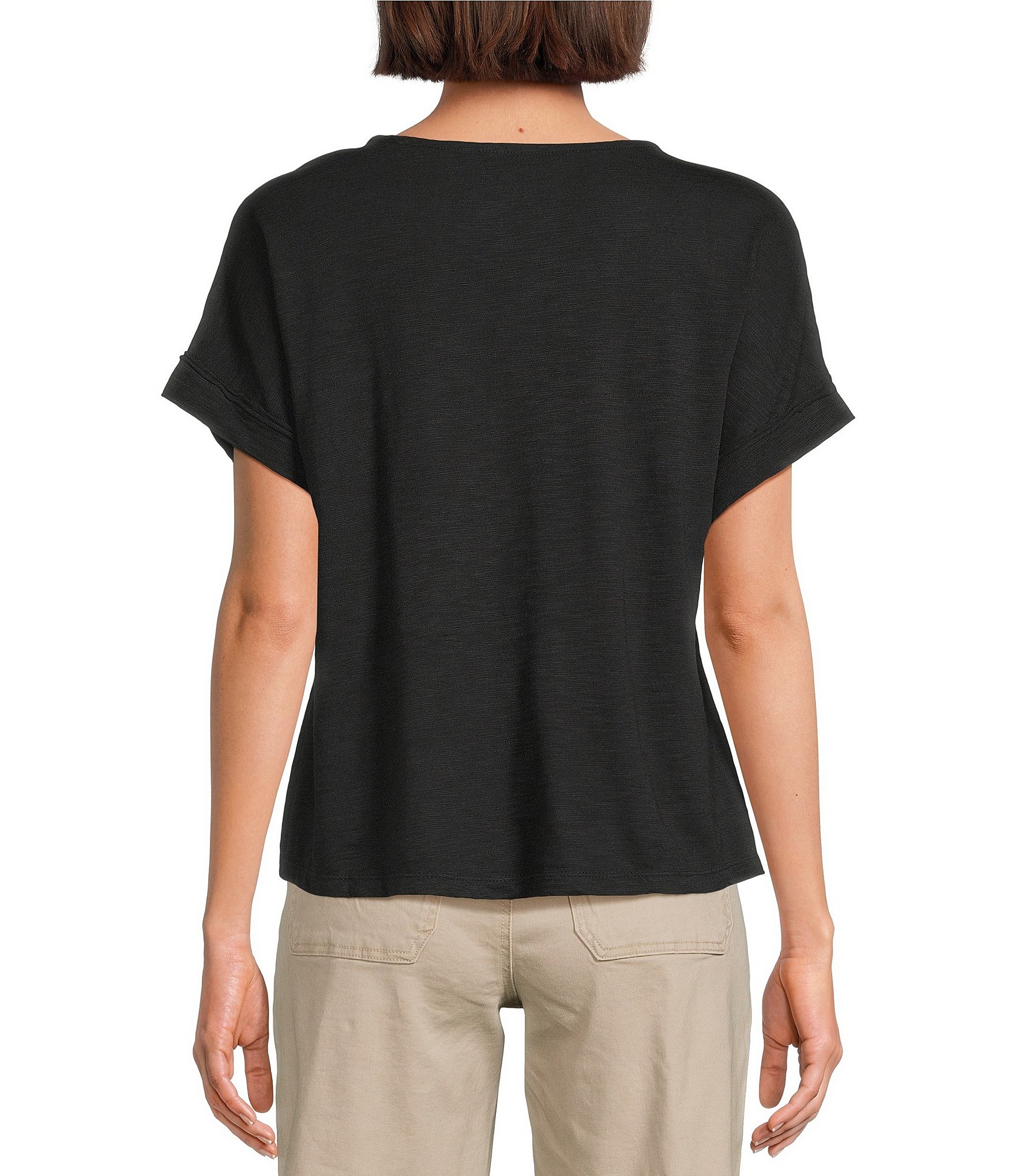 Westbound Knit V-Neck Flowy Short Sleeve Top