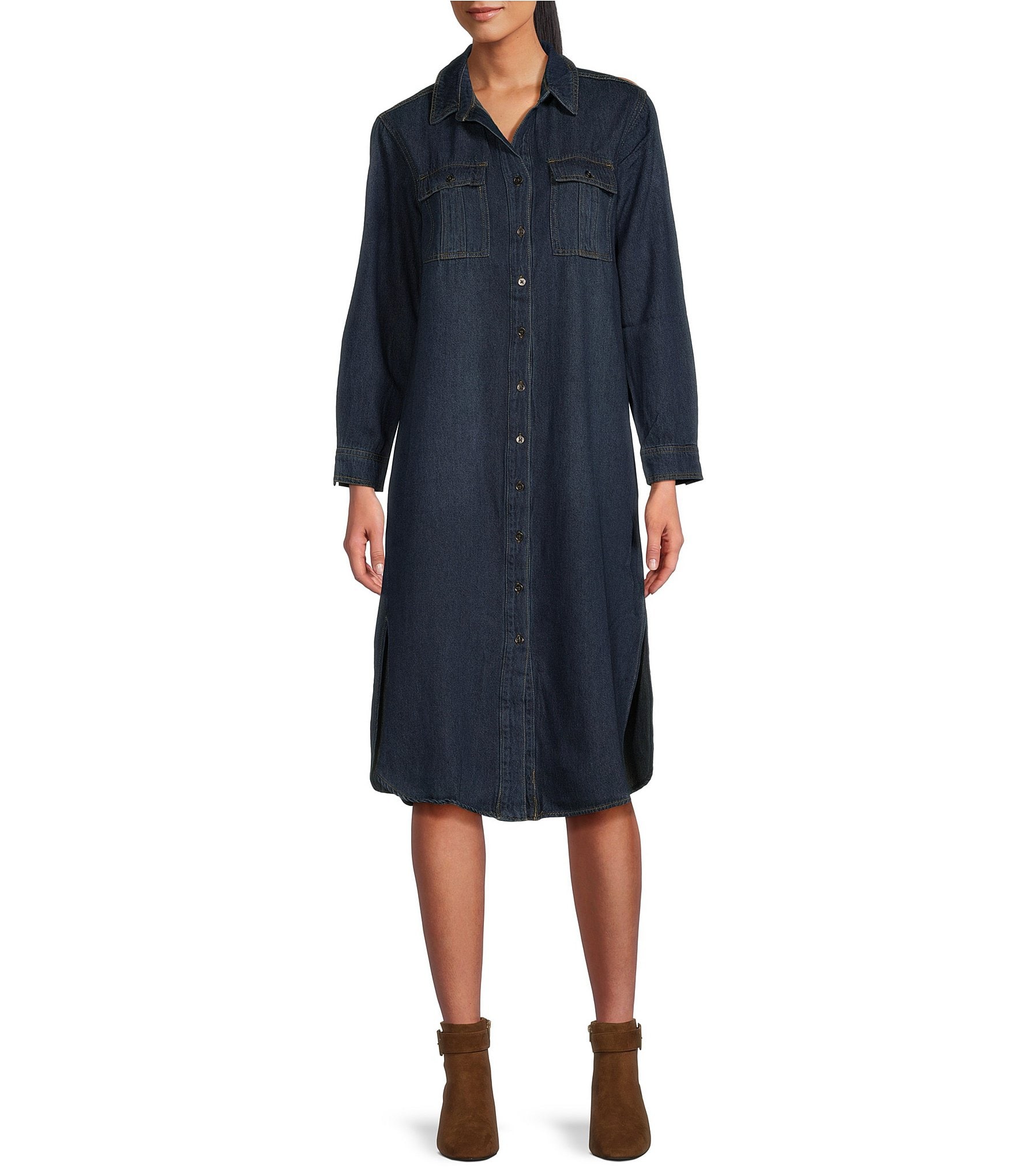 Westbound Long Sleeve Button Front Denim Dress