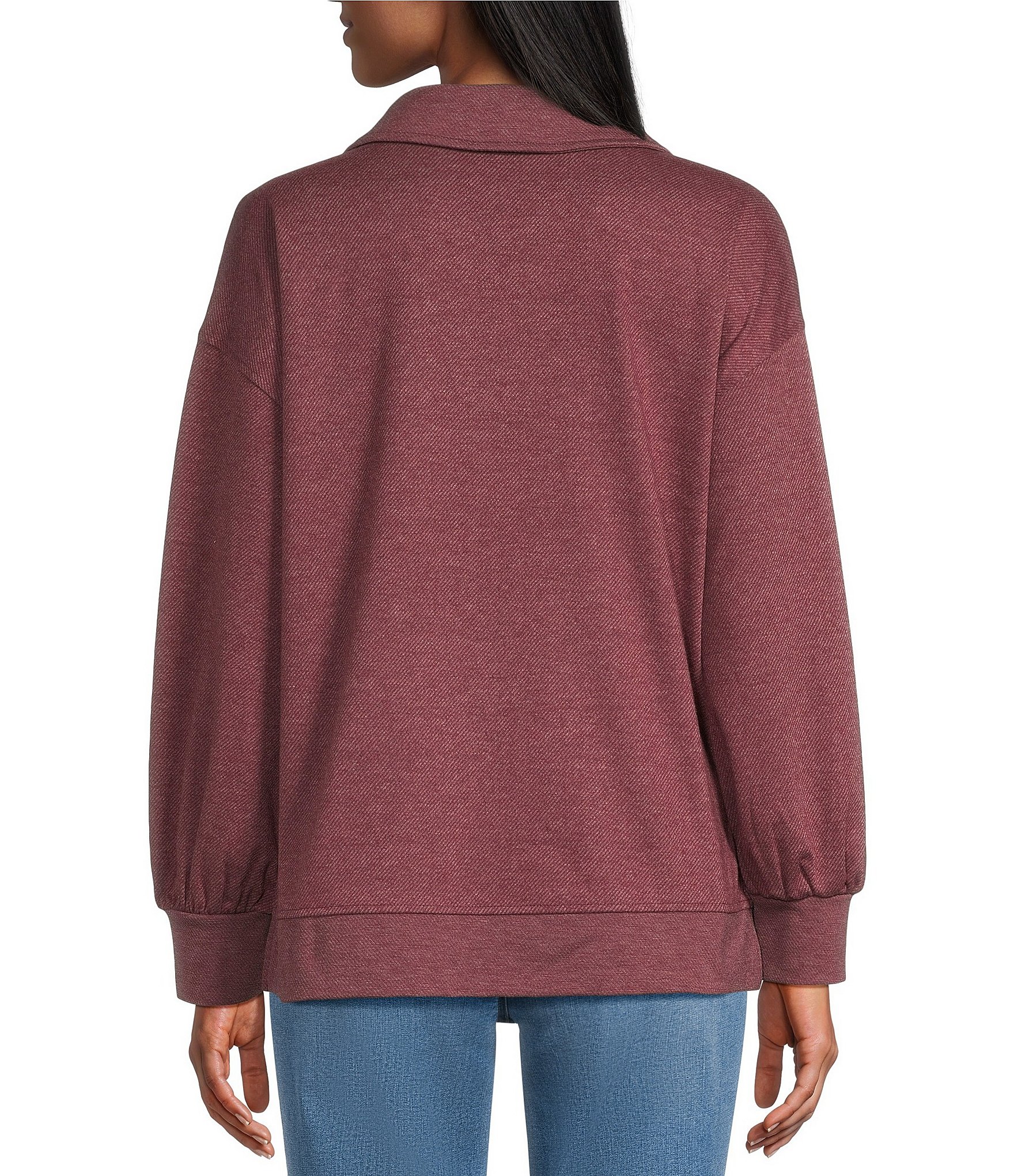 Westbound Long Sleeve V-Neck Collared Knit Top