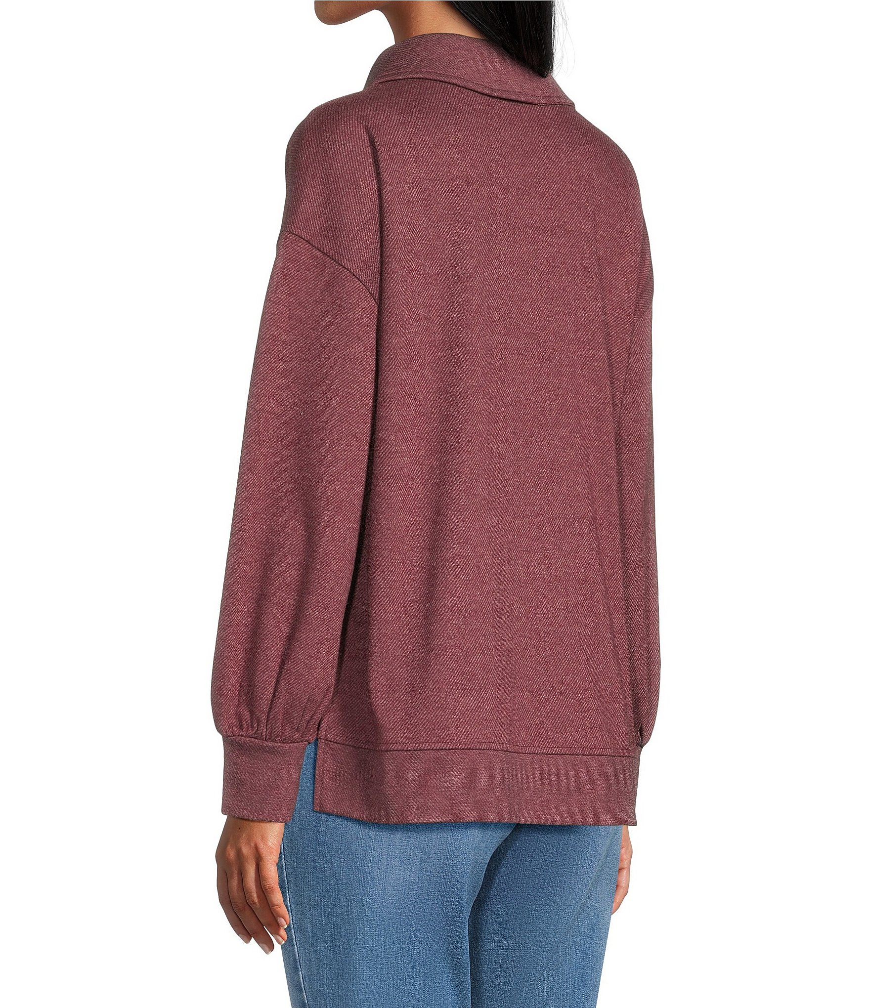 Westbound Long Sleeve V-Neck Collared Knit Top