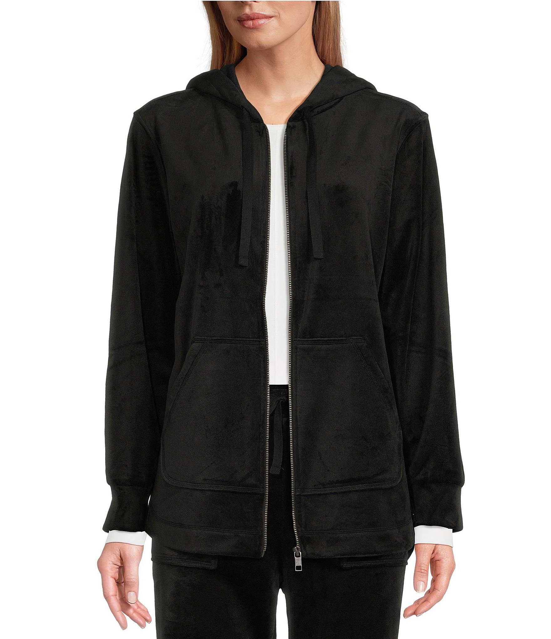 Westbound Long Sleeve Zip Front Pocketed Velour Hoodie | Dillard's