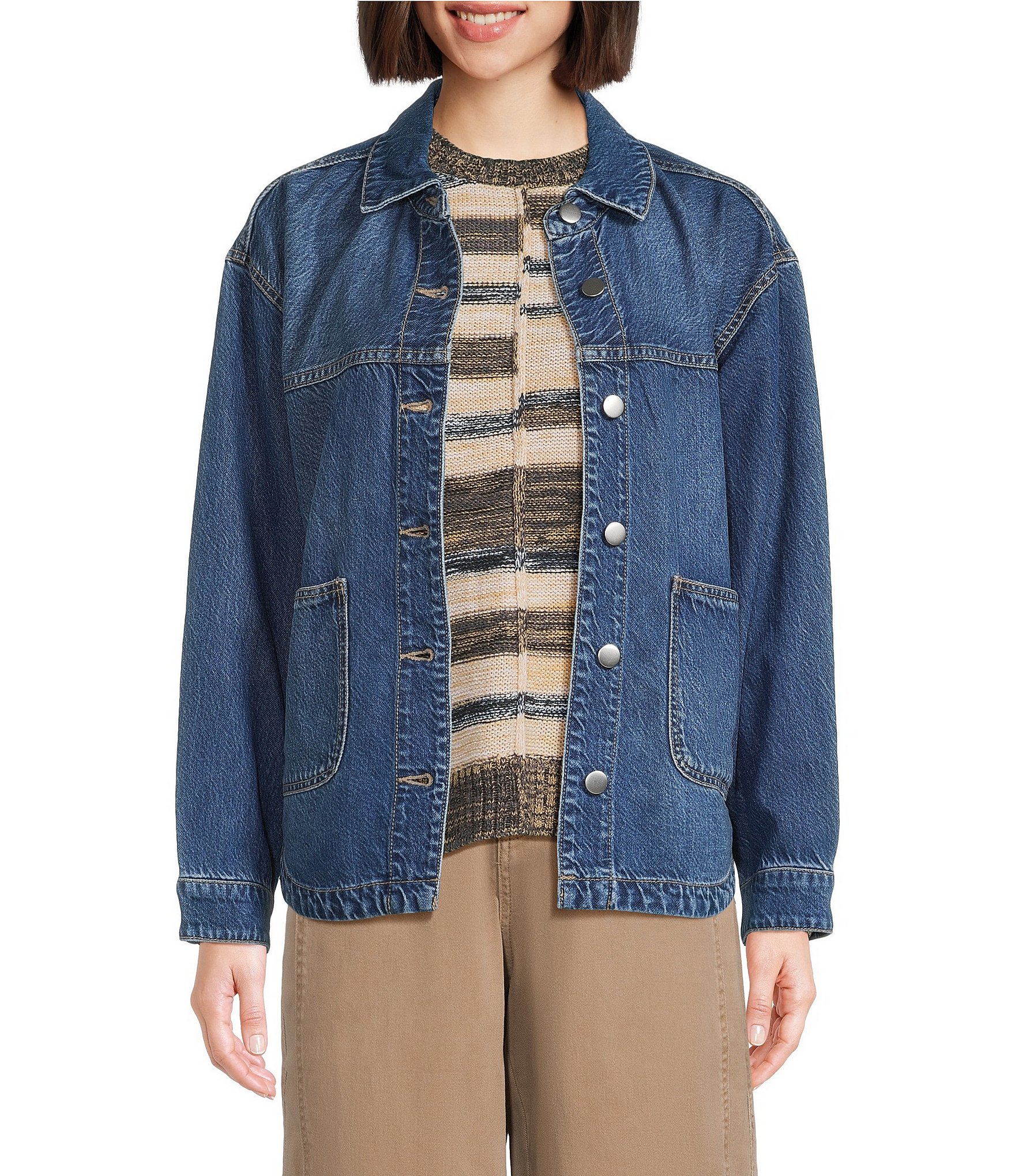 Westbound Long Sleeved Button Front Denim Jacket