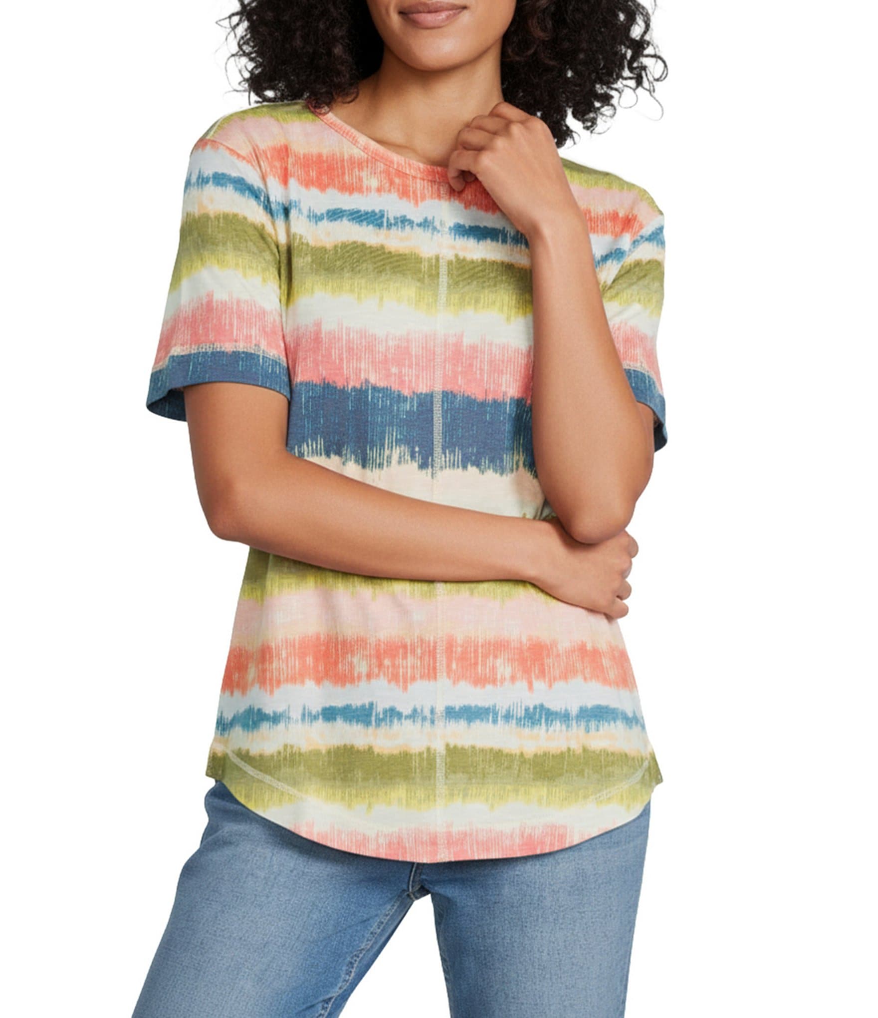 Westbound Multi Textured Rainbow Print Short Sleeve Crew Neck Top