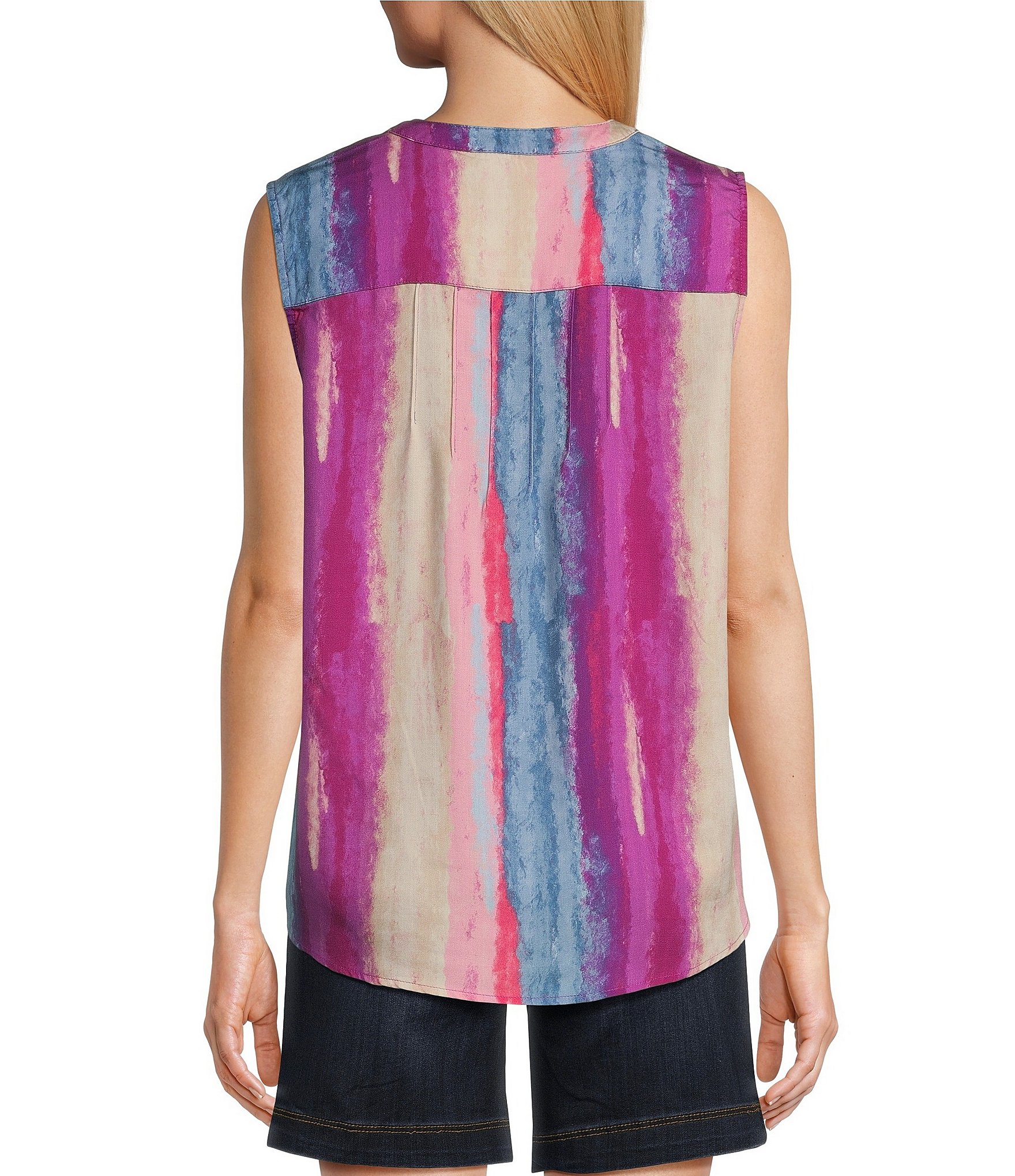 Westbound Painted Stripe Print Woven Sleeveless Button Front Blouse