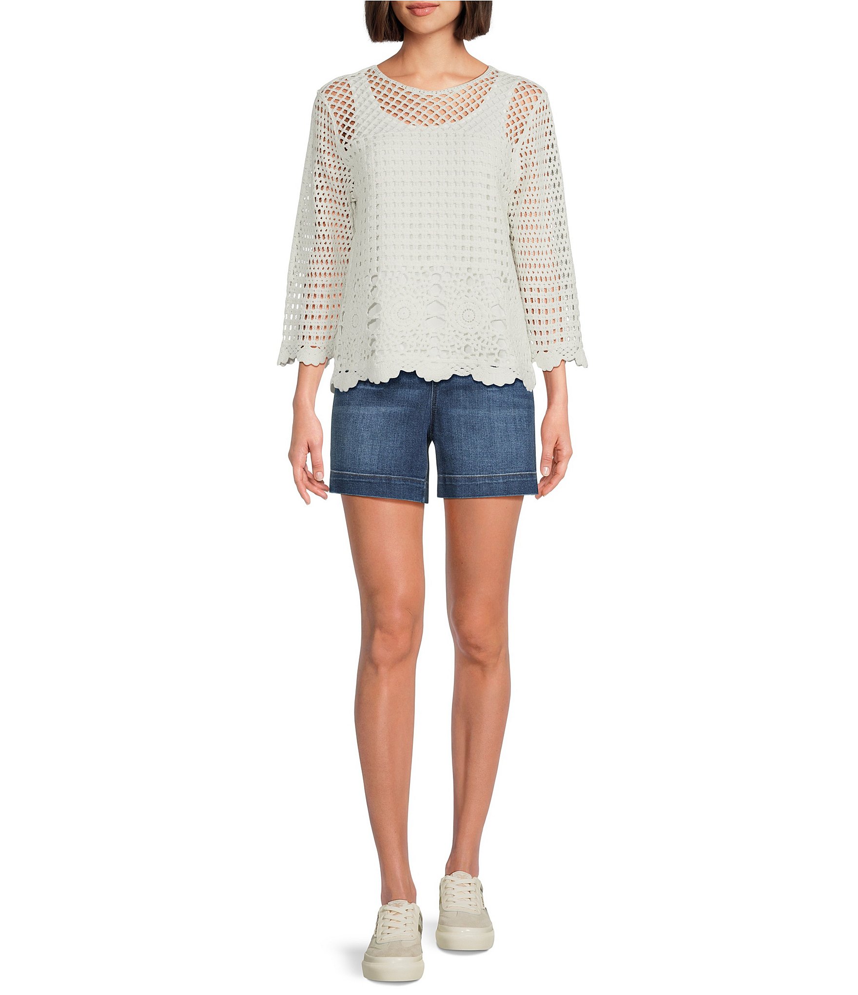 Westbound Petite Size 3/4 Sleeve Crochet Top