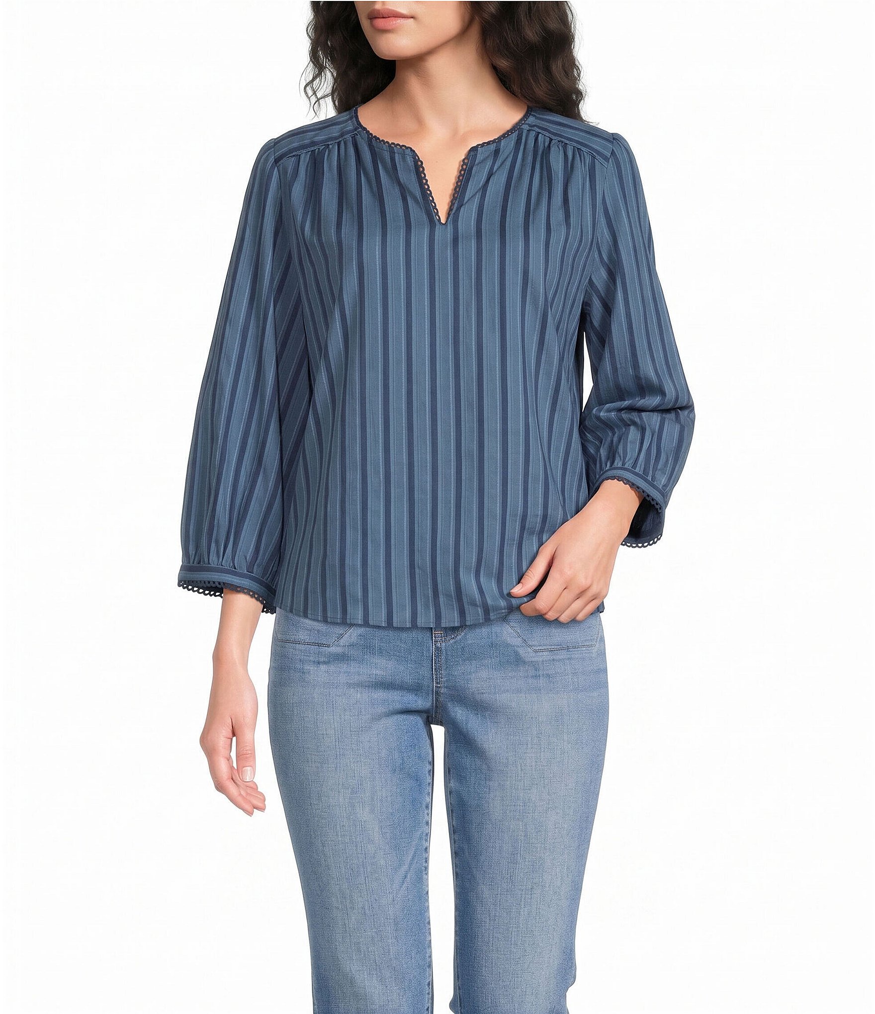 Westbound Petite Size 3/4 Sleeve V-Neck Woven Top