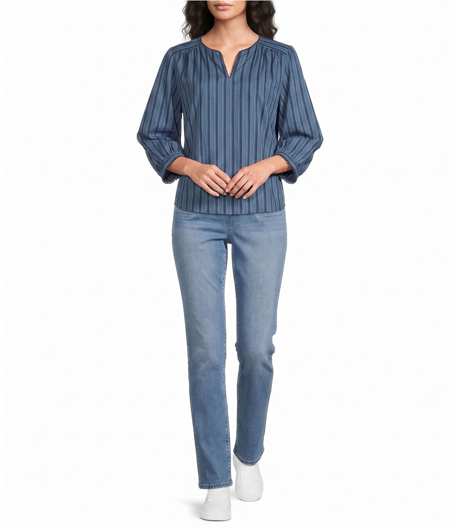 Westbound Petite Size 3/4 Sleeve V-Neck Woven Top