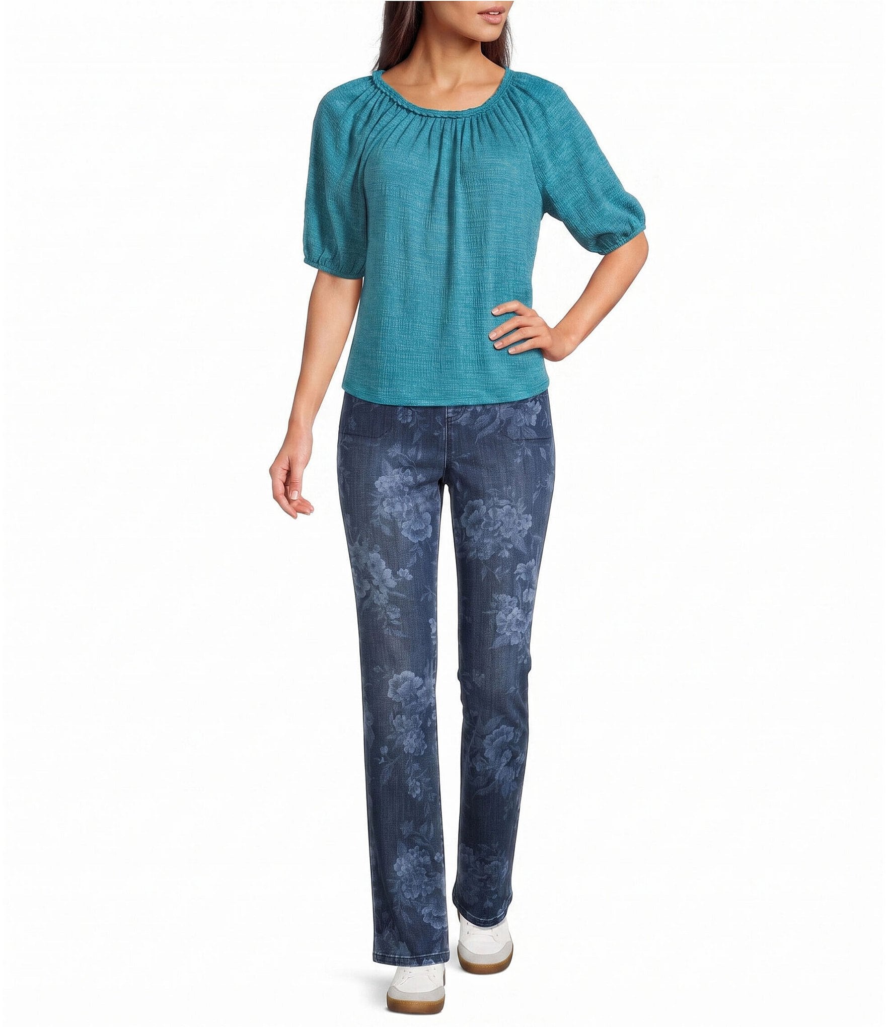 Westbound Petite Size Elbow Sleeve Crew Neck Knit Top