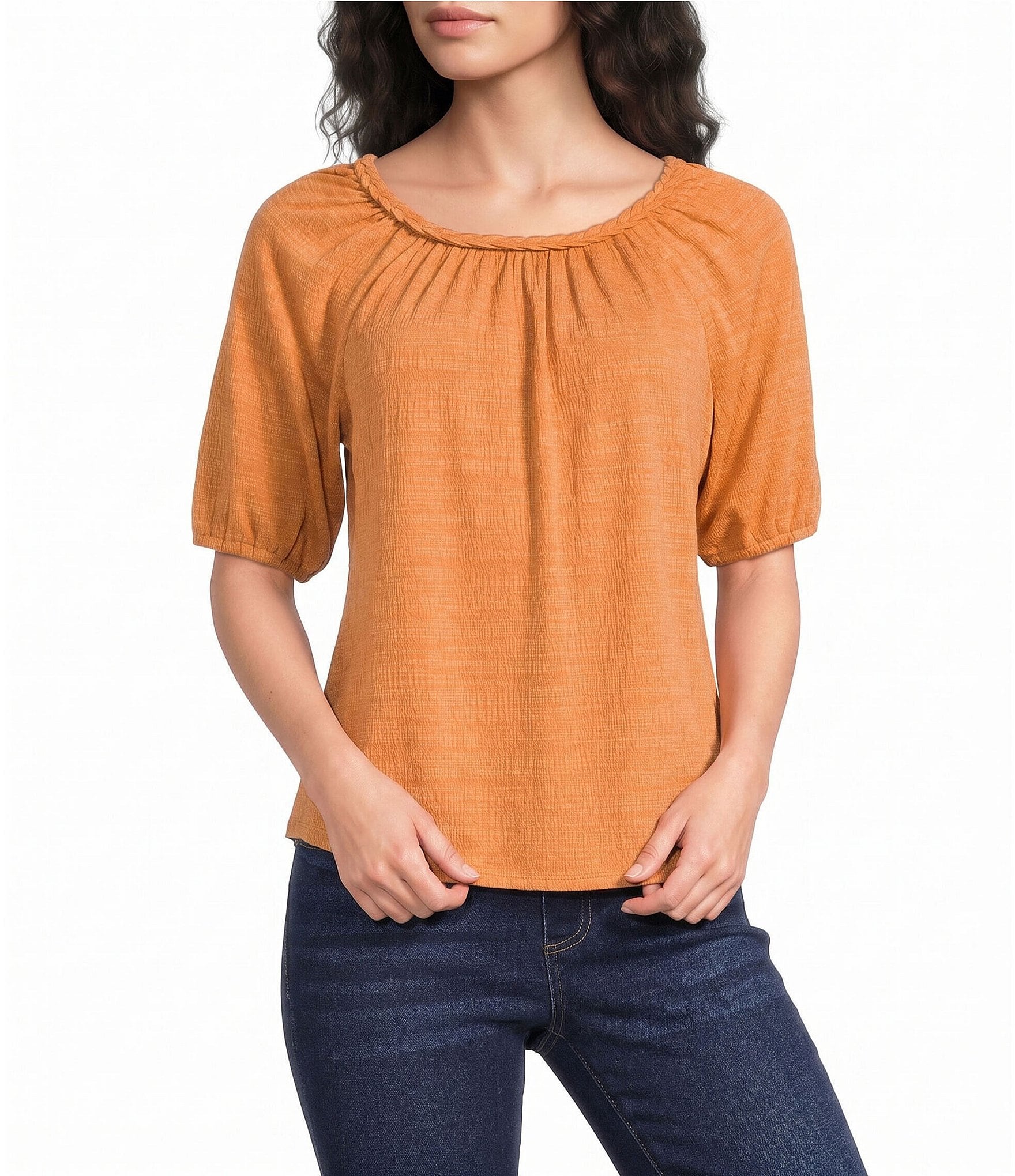 Westbound Petite Size Elbow Sleeve Crew Neck Knit Top