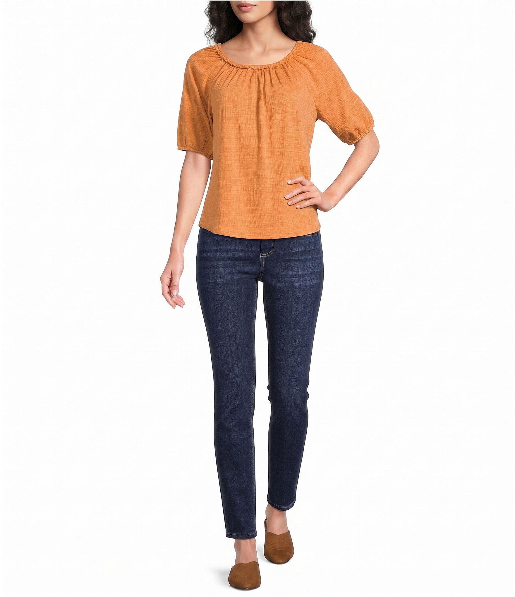 Westbound Petite Size Elbow Sleeve Crew Neck Knit Top