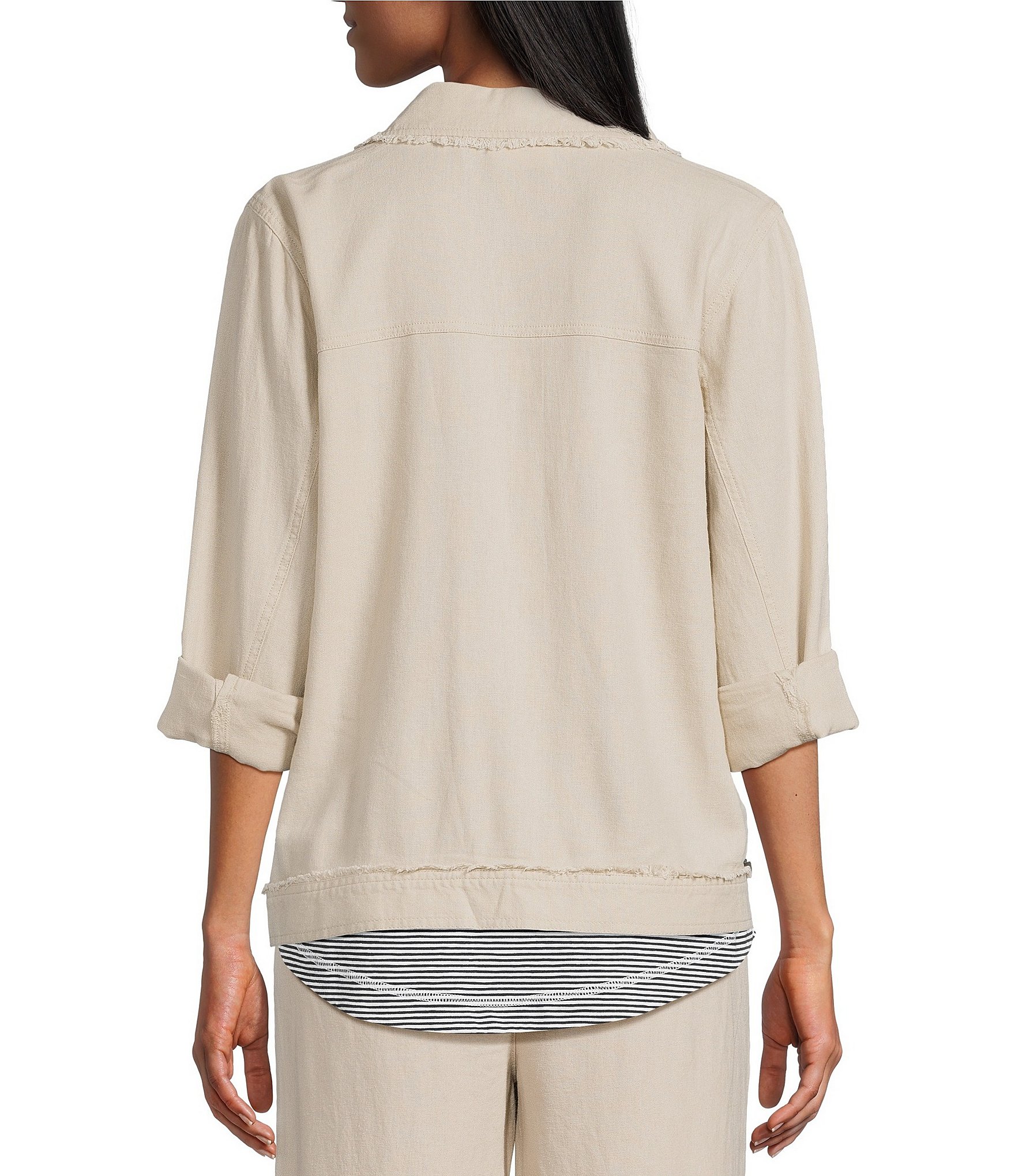 Westbound Petite Size Linen-Blend Long Sleeve Button Front Jacket