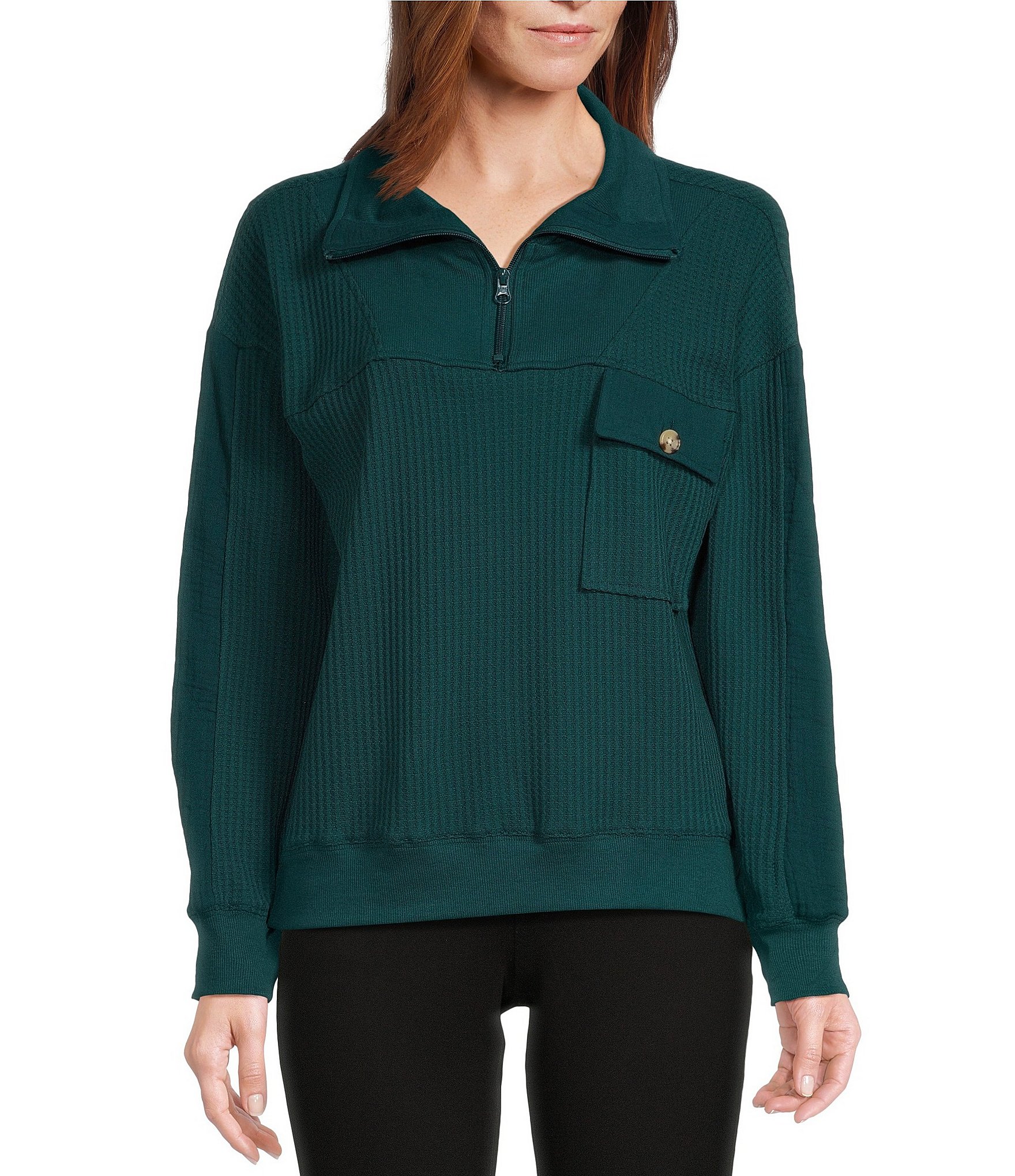 Westbound Petite Size Long Sleeve Quarter Zip Pullover Top