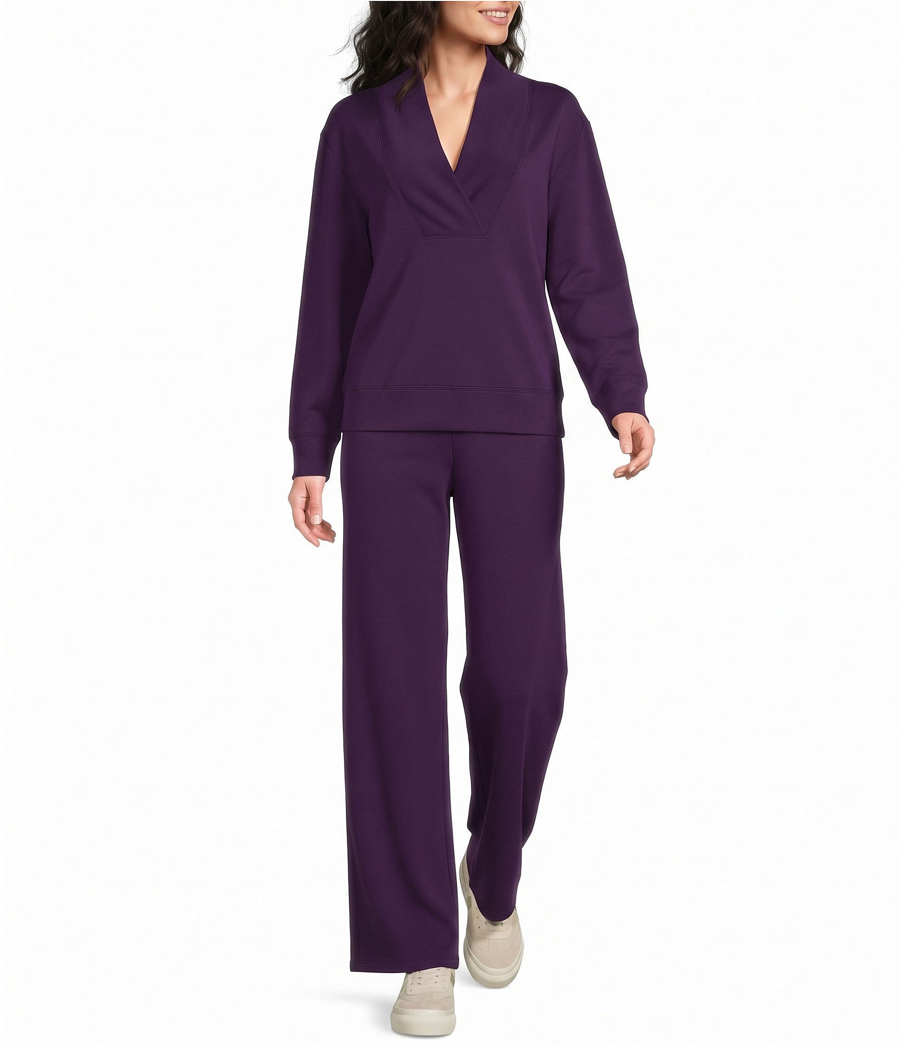 Westbound Petite Size Long Sleeve V-Neck Soft Touch Top