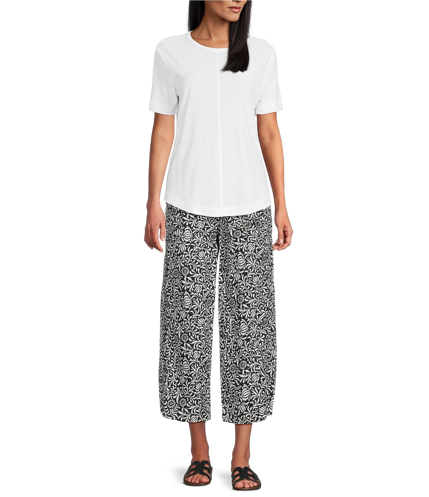 Westbound Petite Size Printed Pull On Linen Blend Crop Pants