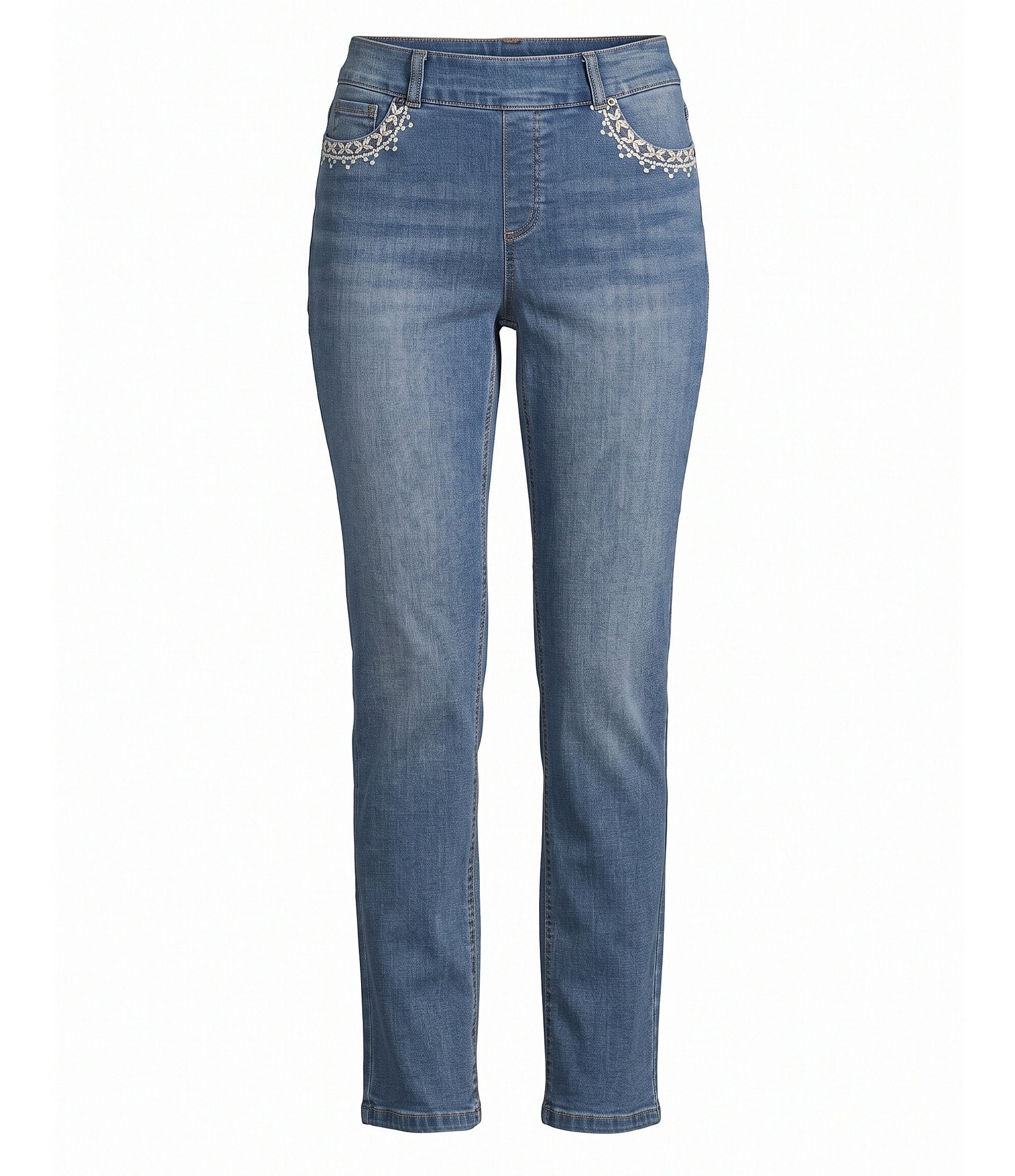 Westbound Petite Size Pull-On Embroidered Pocket High Rise Skinny Pants