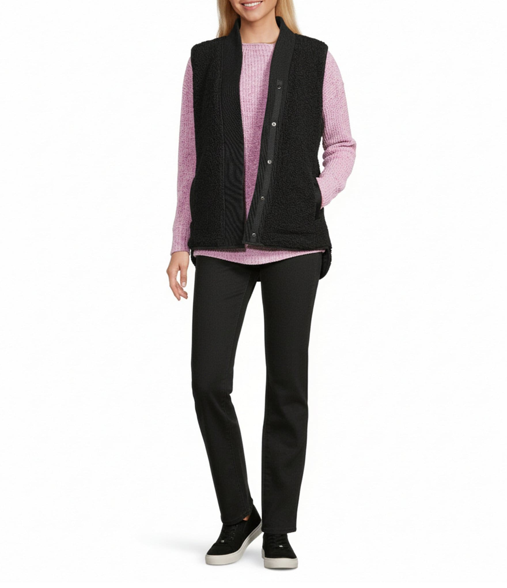 Westbound Petite Size Reversible V-Neck Open Front Vest