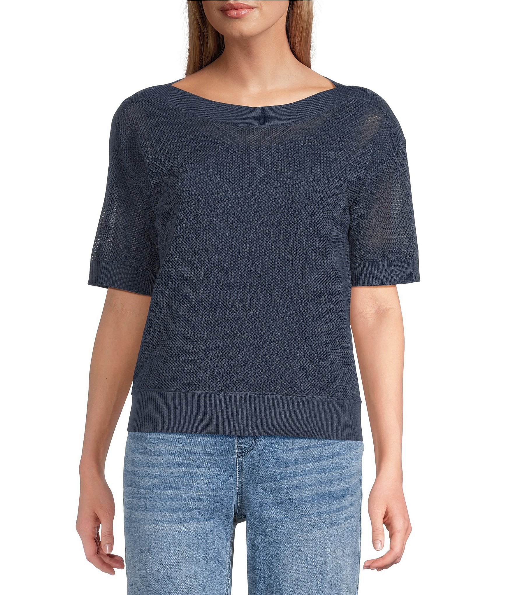Westbound Petite Size Short Sleeve Boat Neck Top