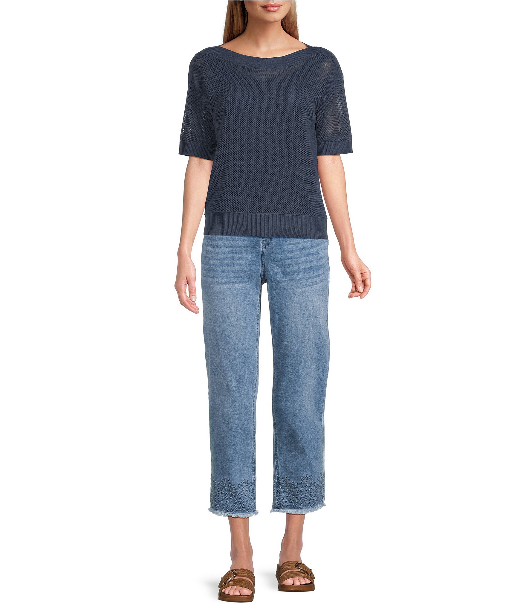 Westbound Petite Size Short Sleeve Boat Neck Top