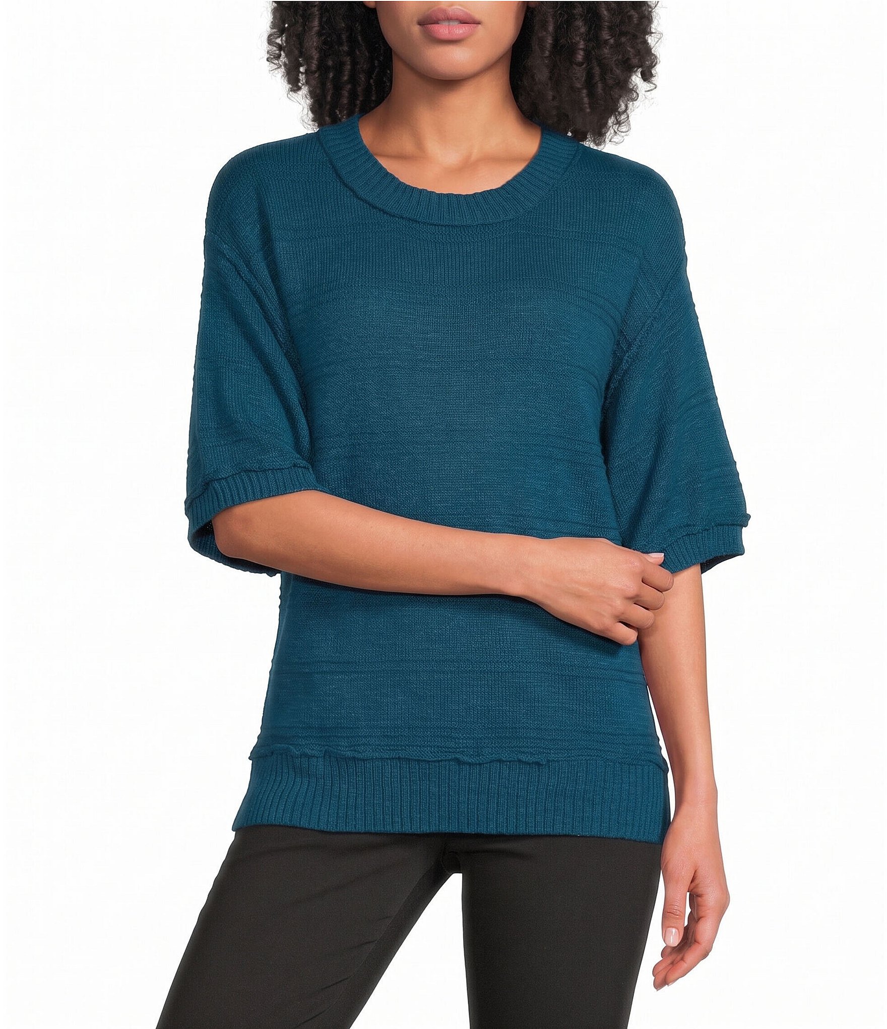 Westbound Petite Size Short Sleeve Crew Neck Sweater Top